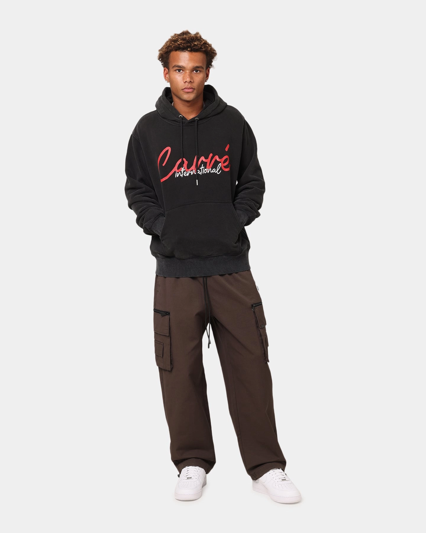 Carre International Script Hoodie Vintage Black Bright Color elastic waistband