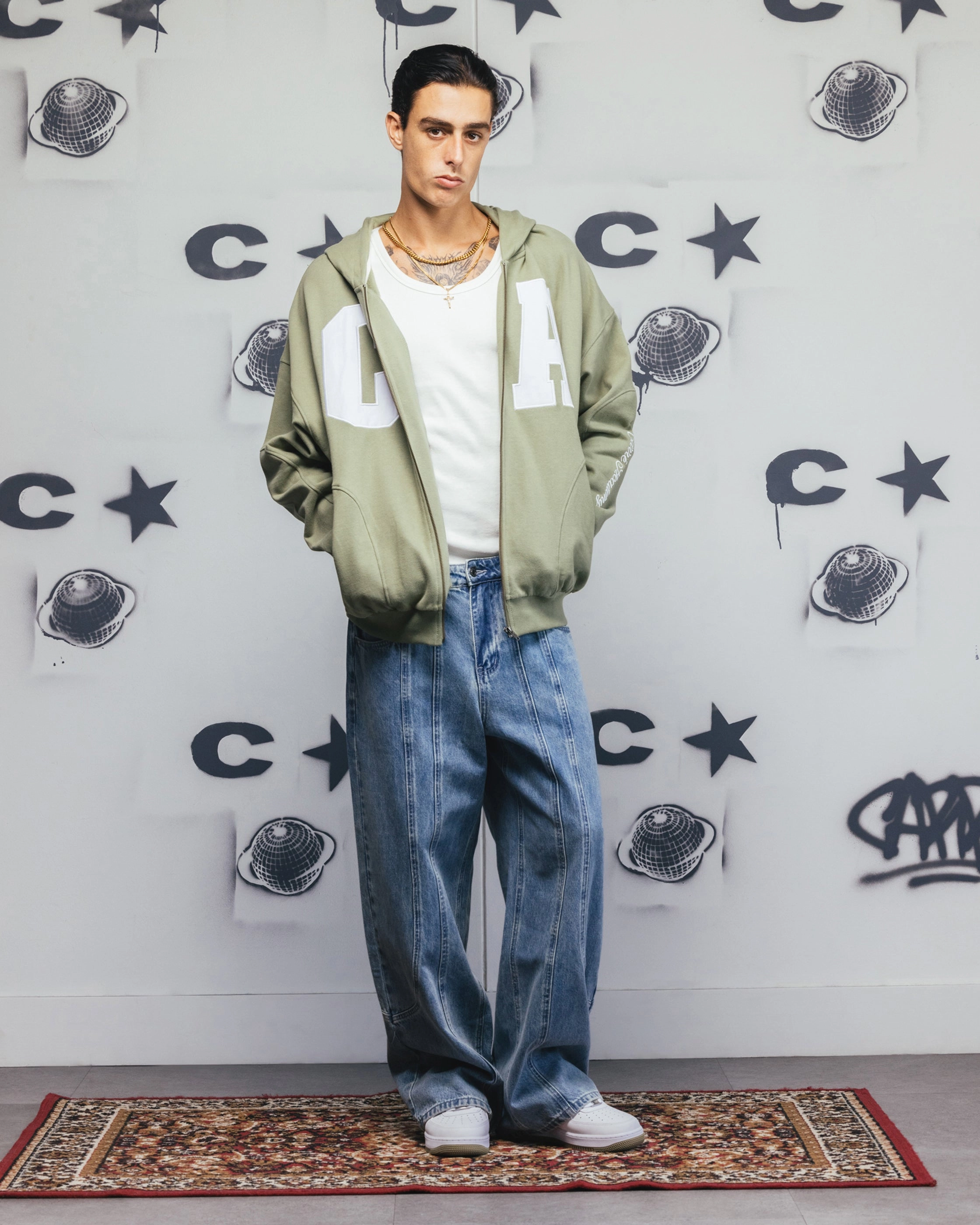 Soft Sense Carre Legacy Panelled Zip Hoodie Green