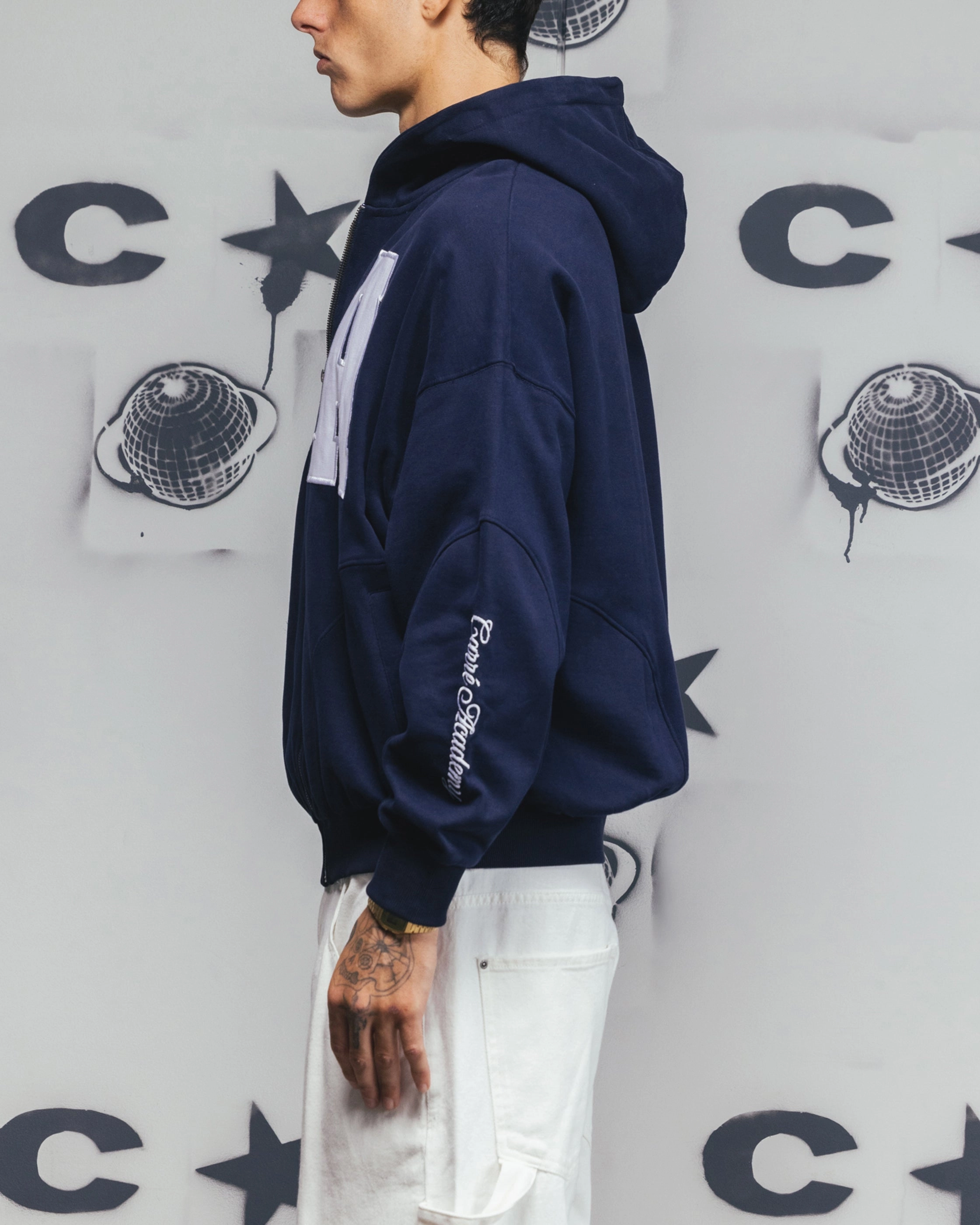 Abrasion Resistant Fabric HydrationCompatible Pocket Carre Legacy Panelled Zip Hoodie Navy