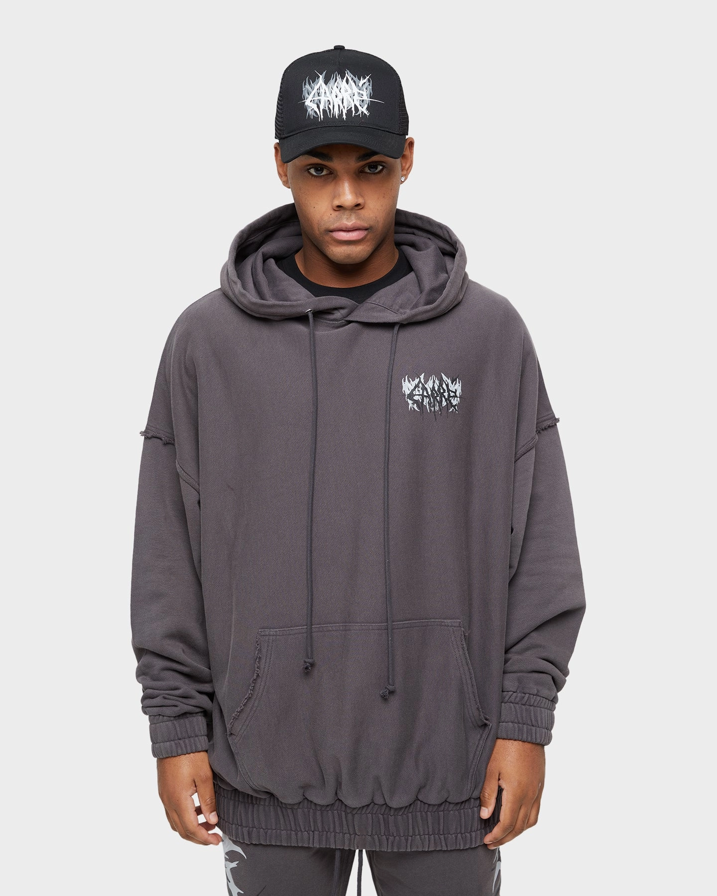 Carre Metalle Distressed Hoodie Washed Grey AbrasionResistant Edging