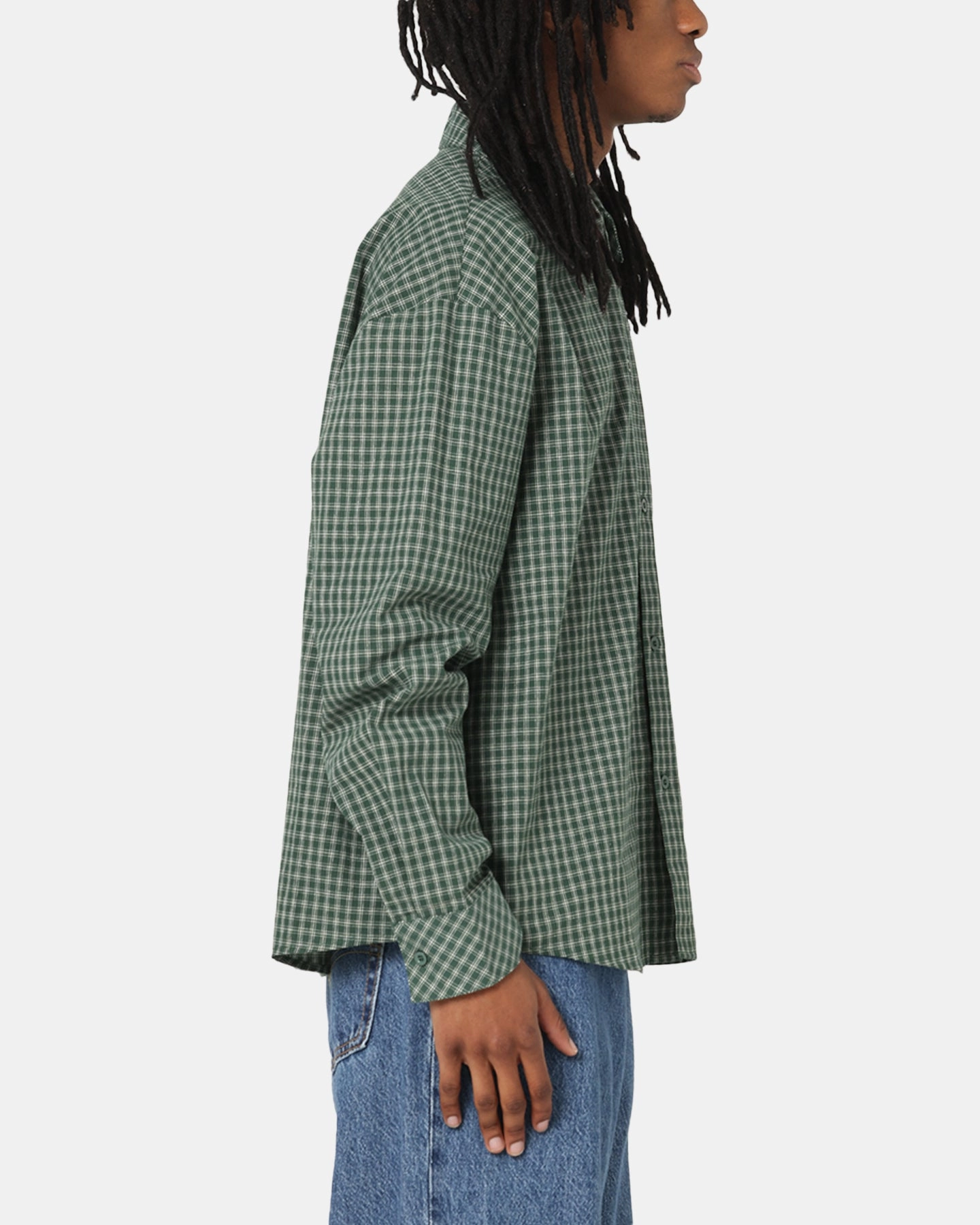 Carre Motion Long Sleeve Button Up Shirt Green Check Easy Styling