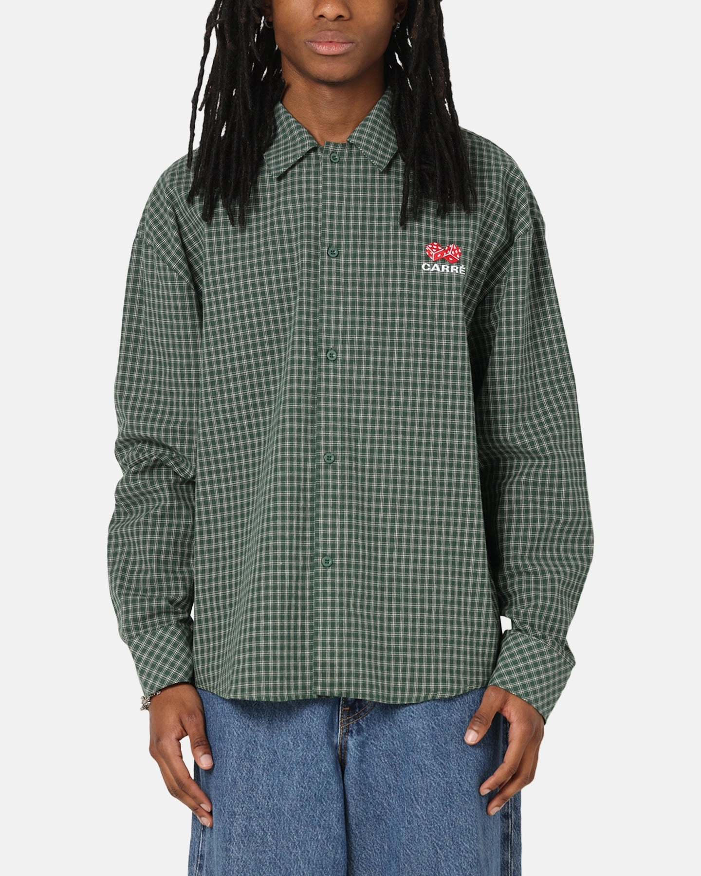 Carre Motion Long Sleeve Button Up Shirt Green Check Eco-friendly