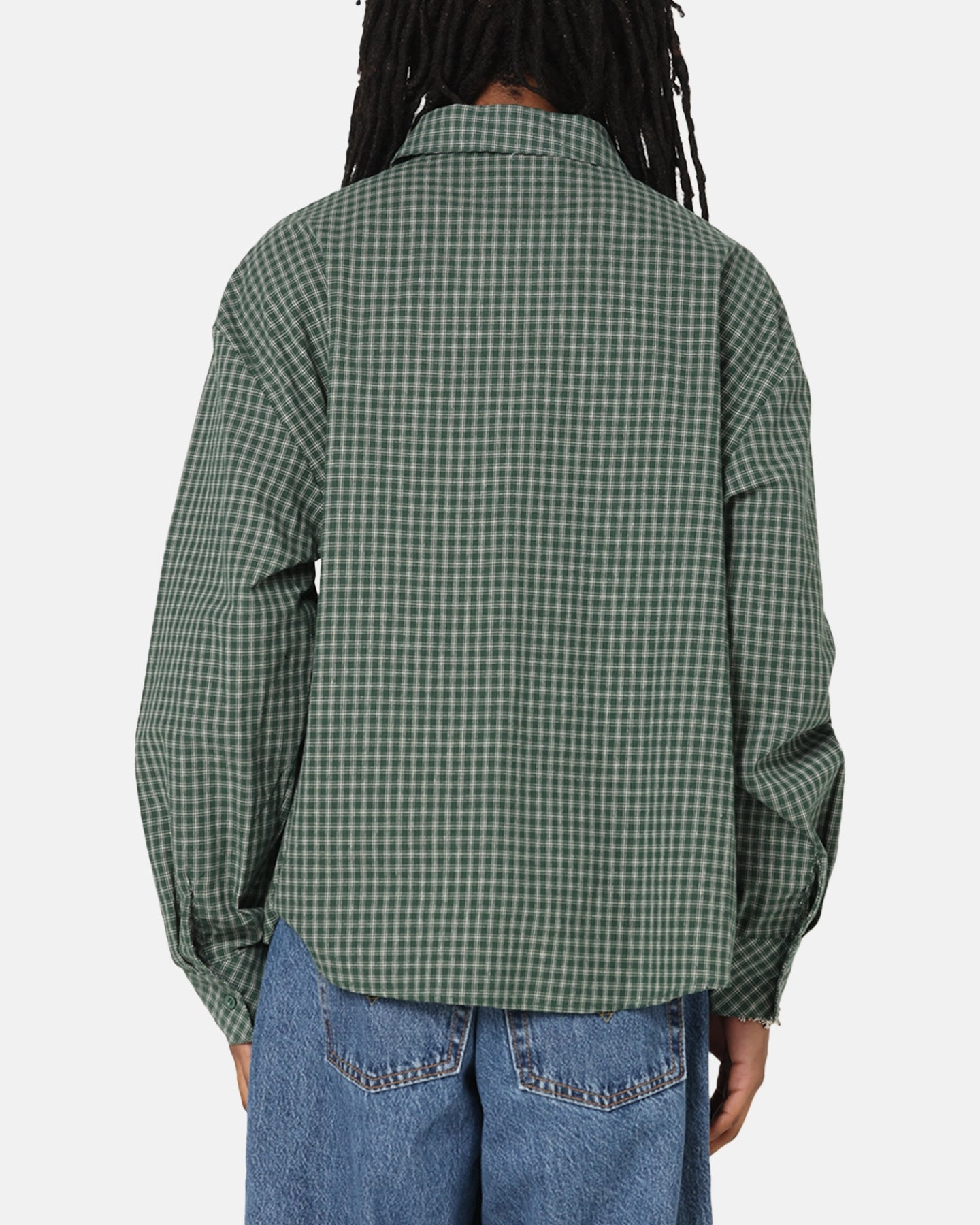 Modern Aesthetic Carre Motion Long Sleeve Button Up Shirt Green Check