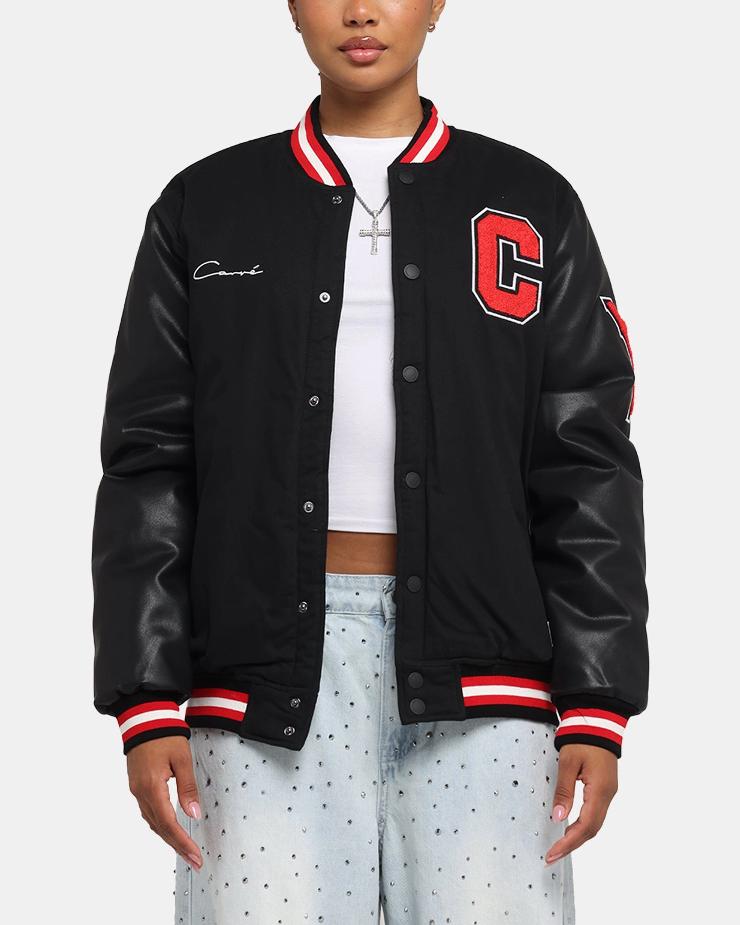 Windproof Construction Carre MVP Varsity Jacket Black/Red