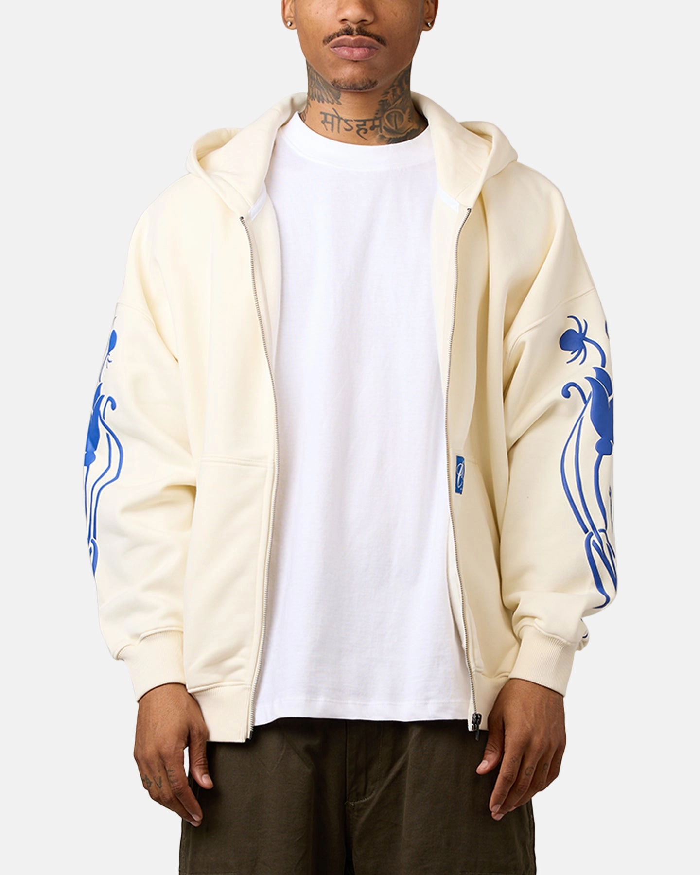 Reflective Safety Trim Carre Nouveau Full Zip Hoodie Off White