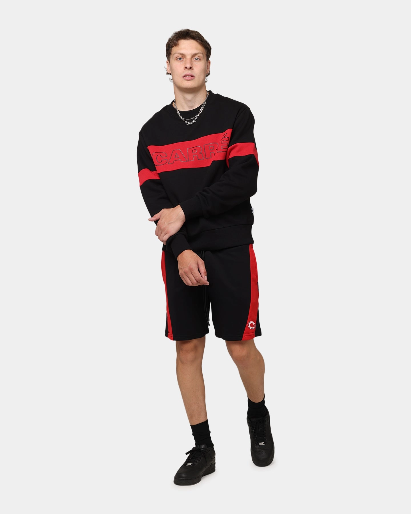 Carre Panelled Shorts Black/Red Double Layered Knees Soft Lining