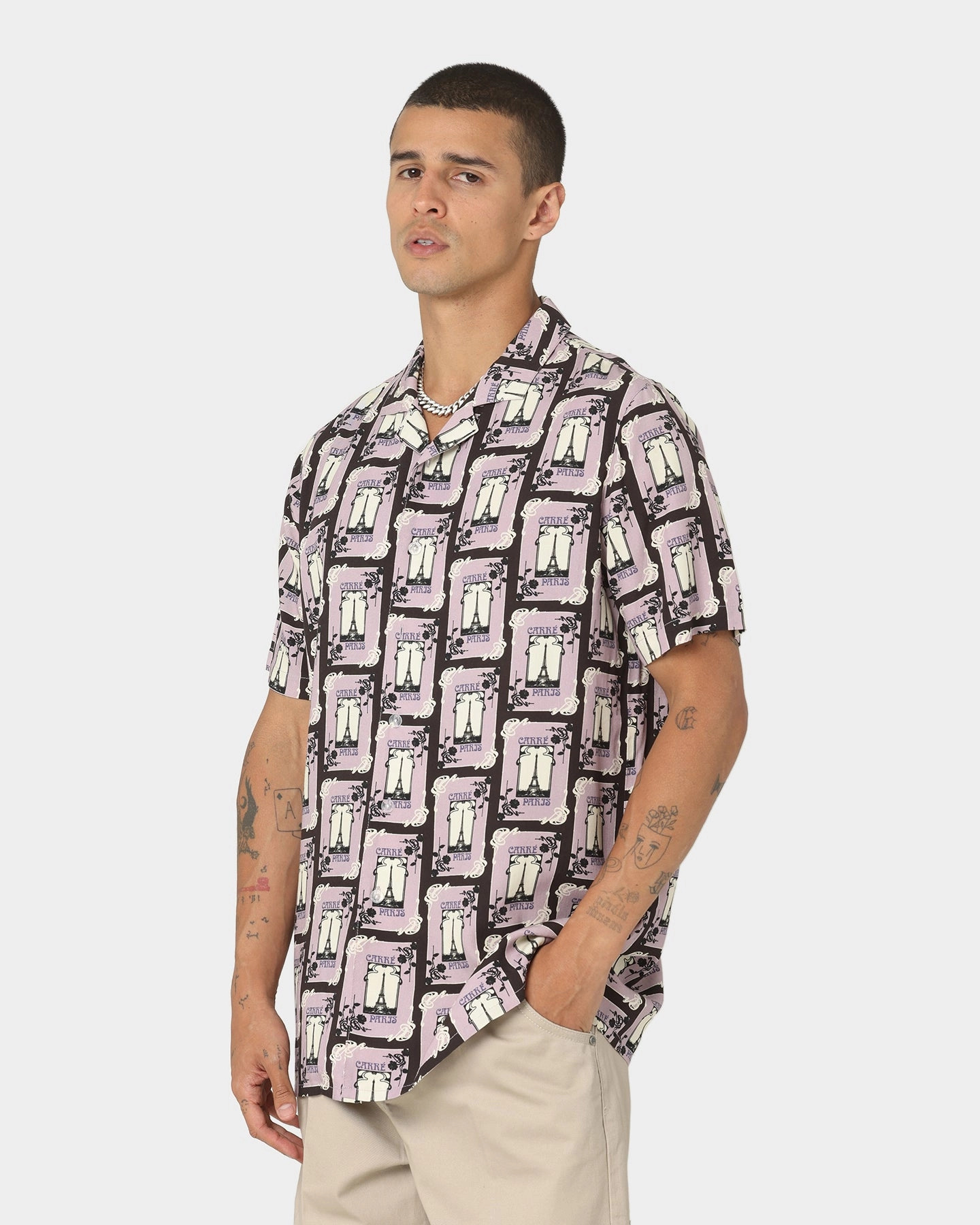 Button Down Design Carre Parisian Rugu Short Sleeve Button Up Shirt Multi-coloured