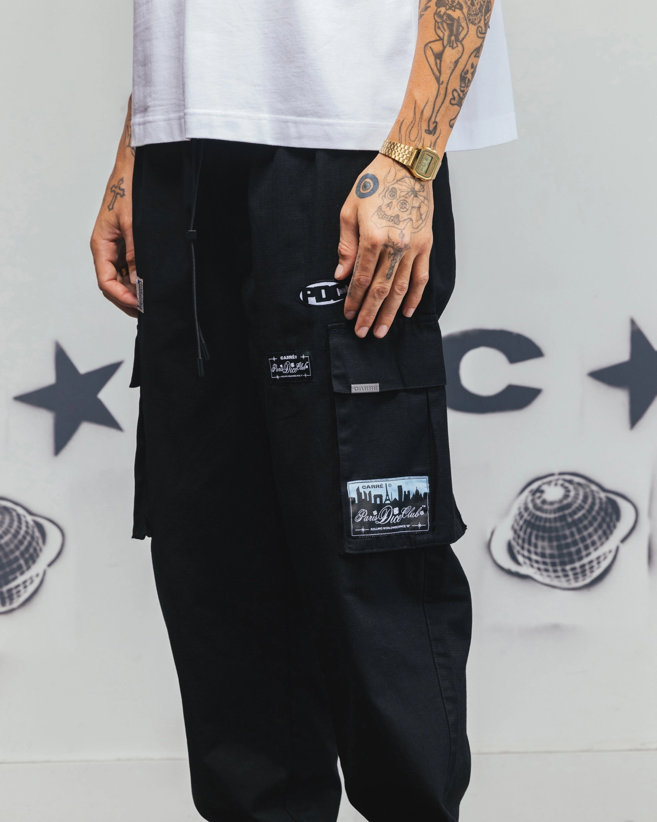 Modern Relaxed Carre Patchwork Cargo Jogger Black