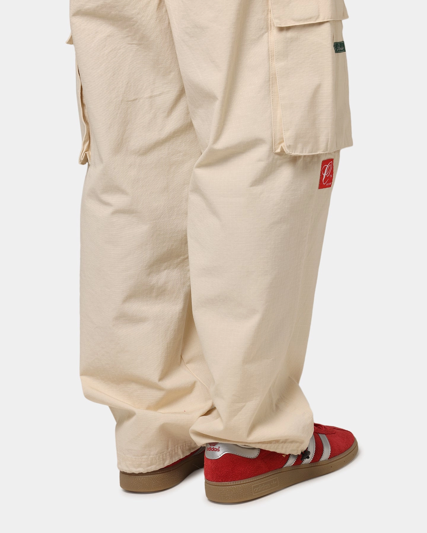 Non Binding Cuffs Snag Resistant Fabric Carre Patchwork Cargo Jogger Cream