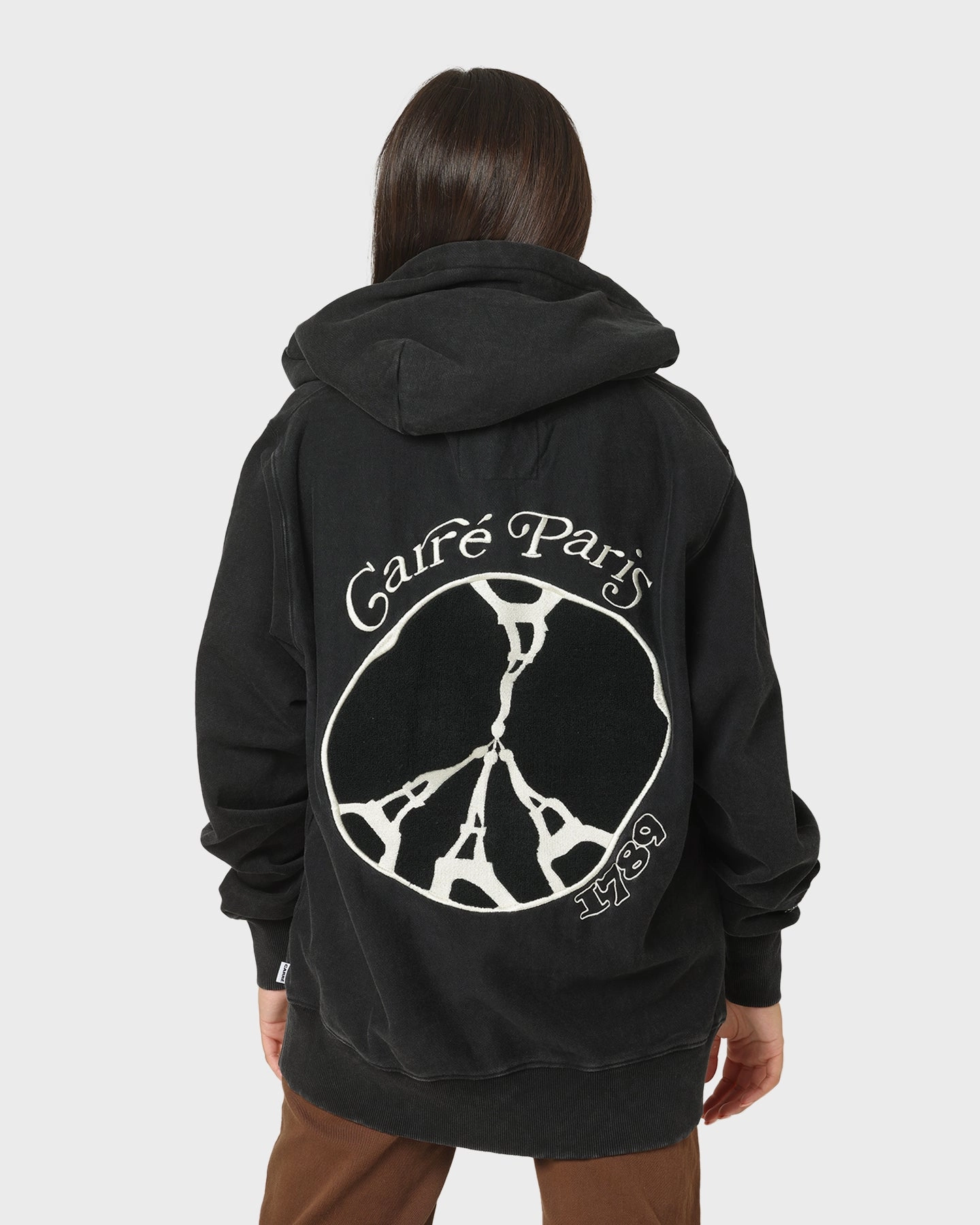 Carre Peace Button Up Hoodie Washed Black Zip-up
