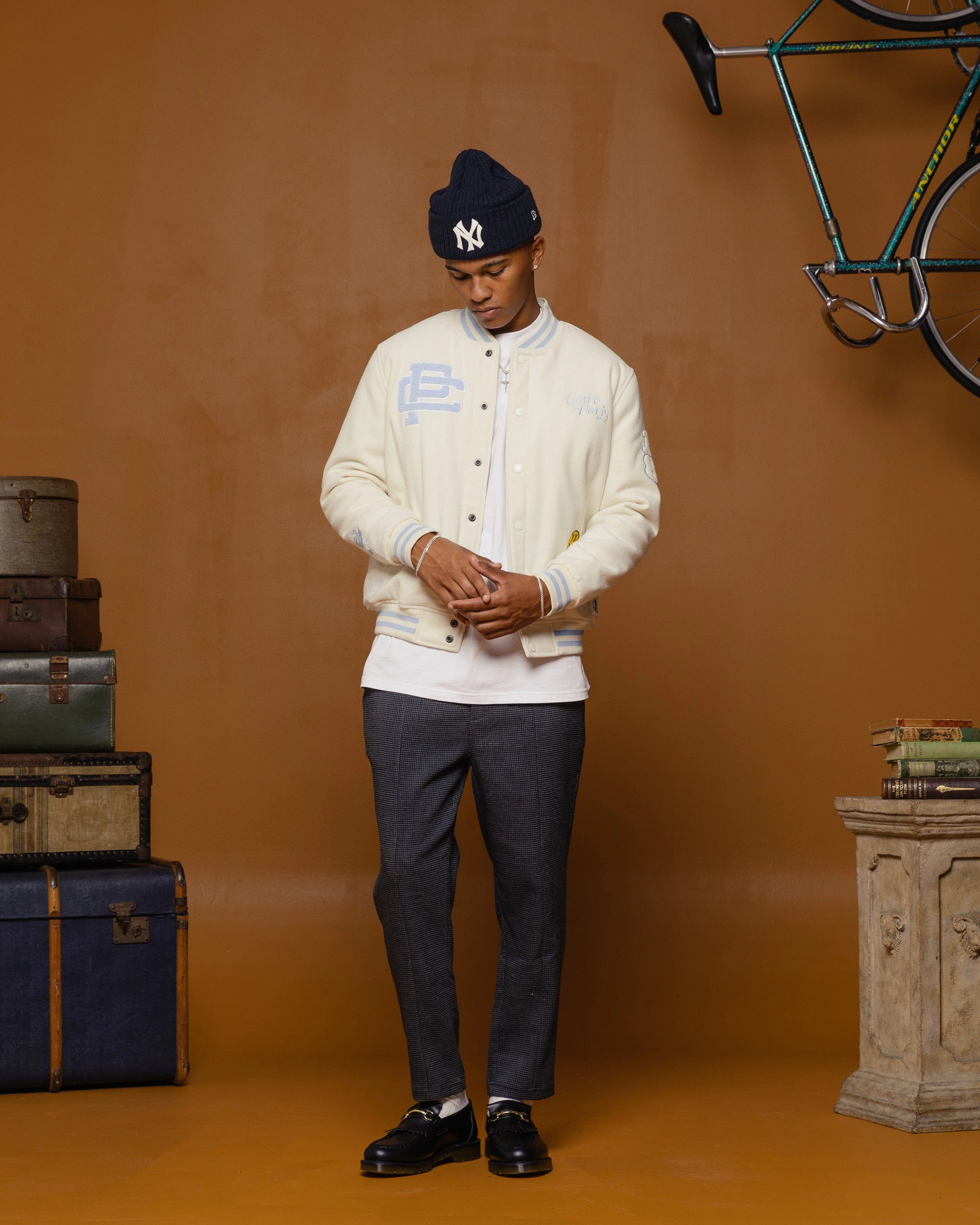 Carre Peace Varsity Jacket Off White/Blue Foundation