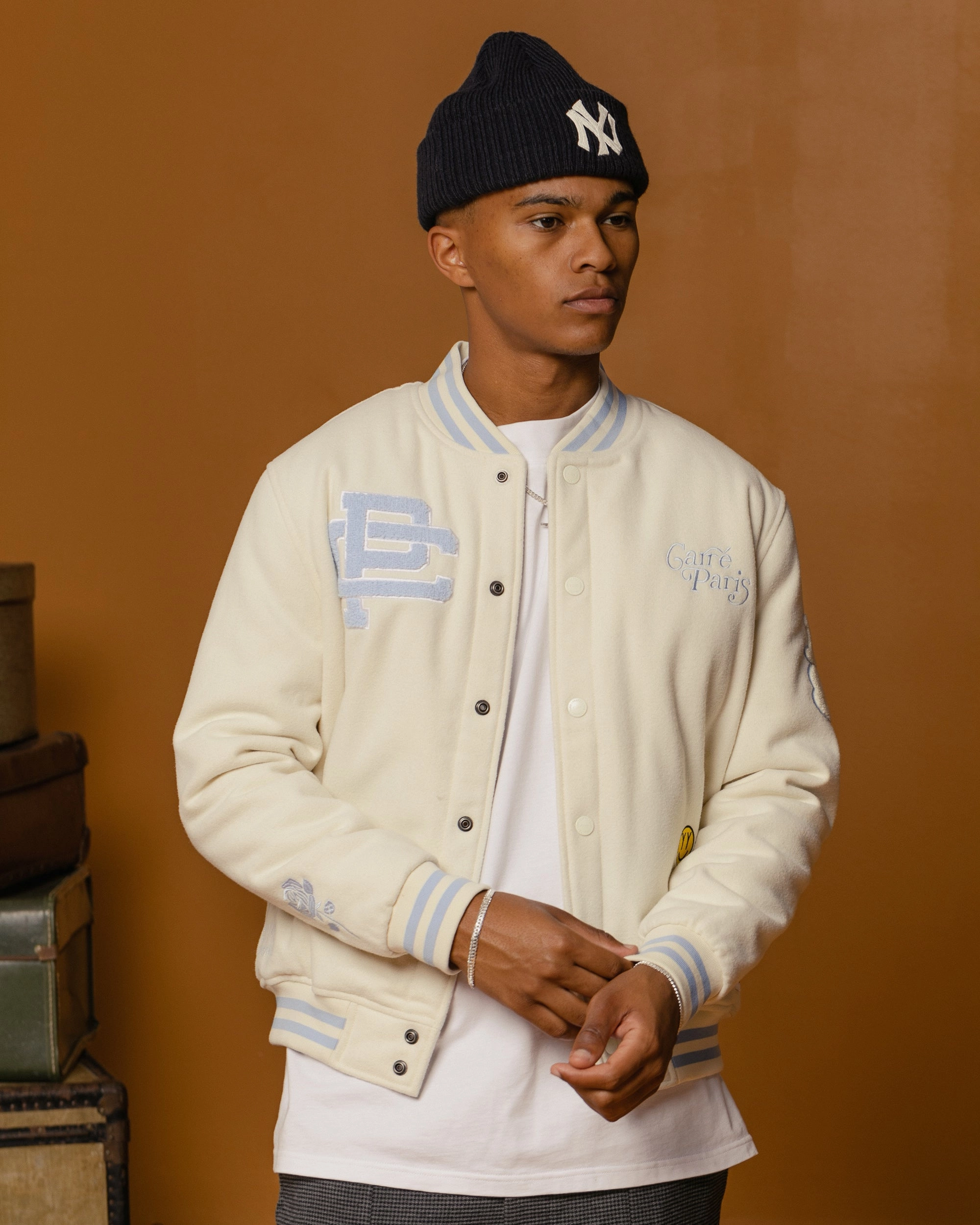 Carre Peace Varsity Jacket Off White/Blue Slim Profile