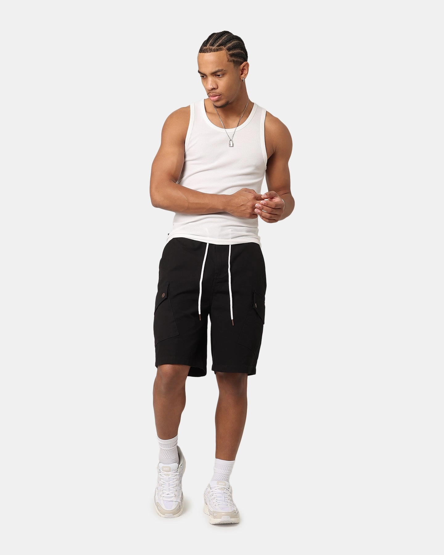 Layered Look baseball uniform Carre Quality Cargo Shorts Black
