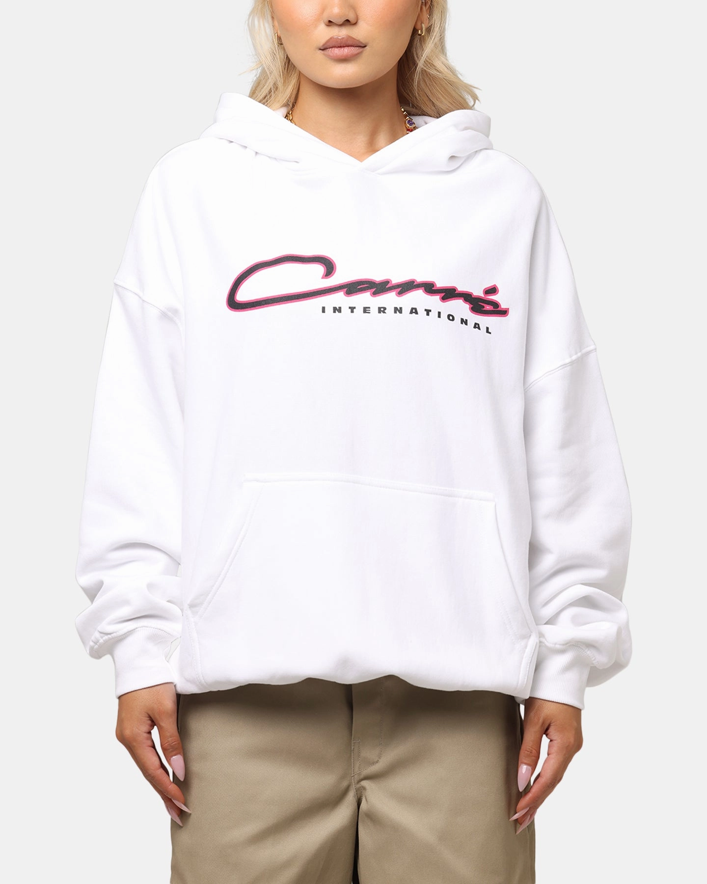 Carre Race Script Hoodie White Y2K Style