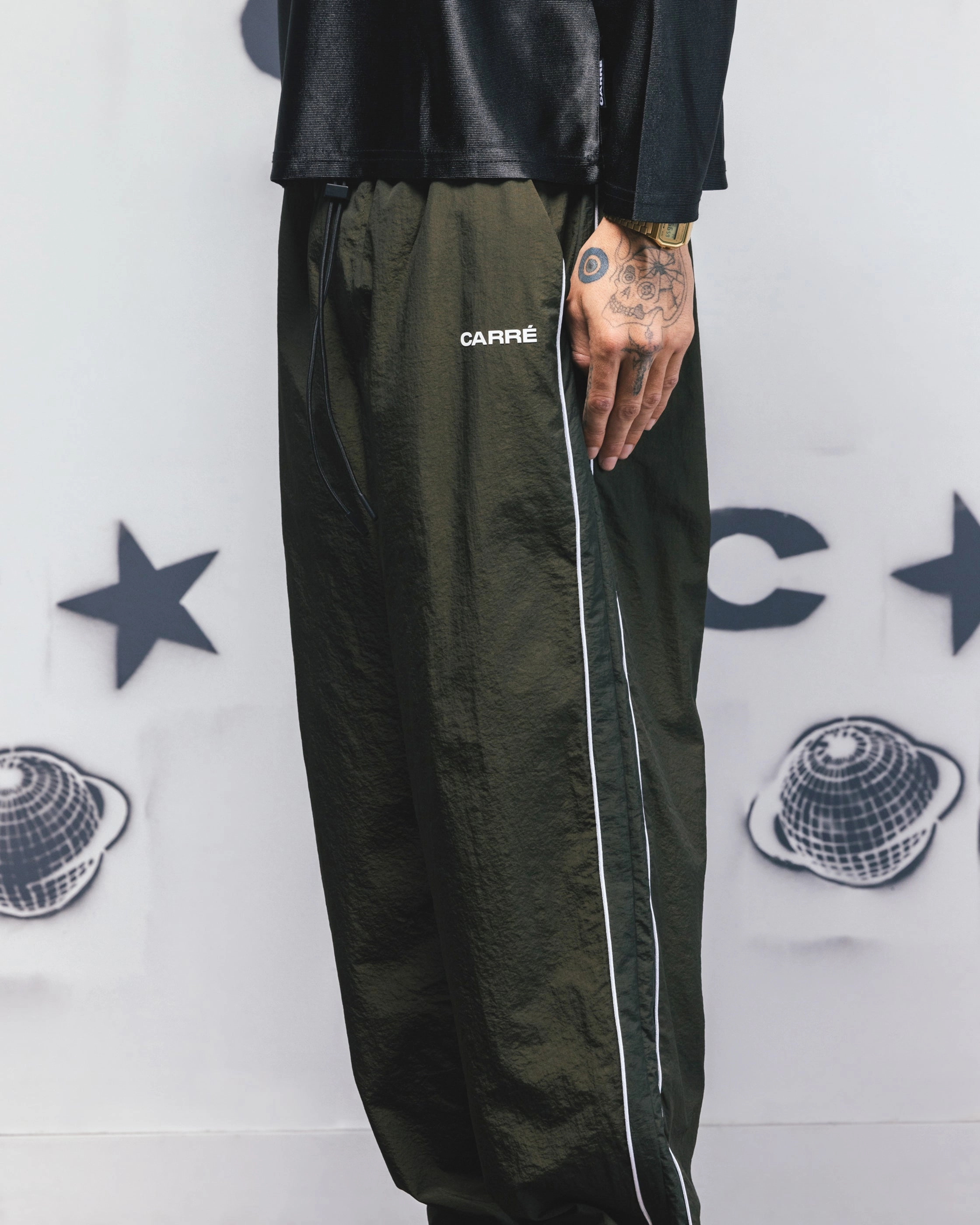 WrinkleResistantMaterial Carre Rally Panelled Nylon Joggers Khaki