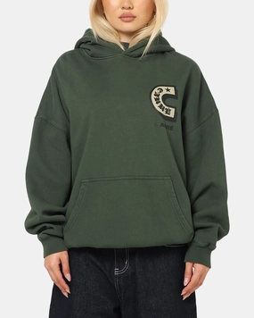 Echidna like Vegan Leather Carre Sacred Letter Hoodie Green