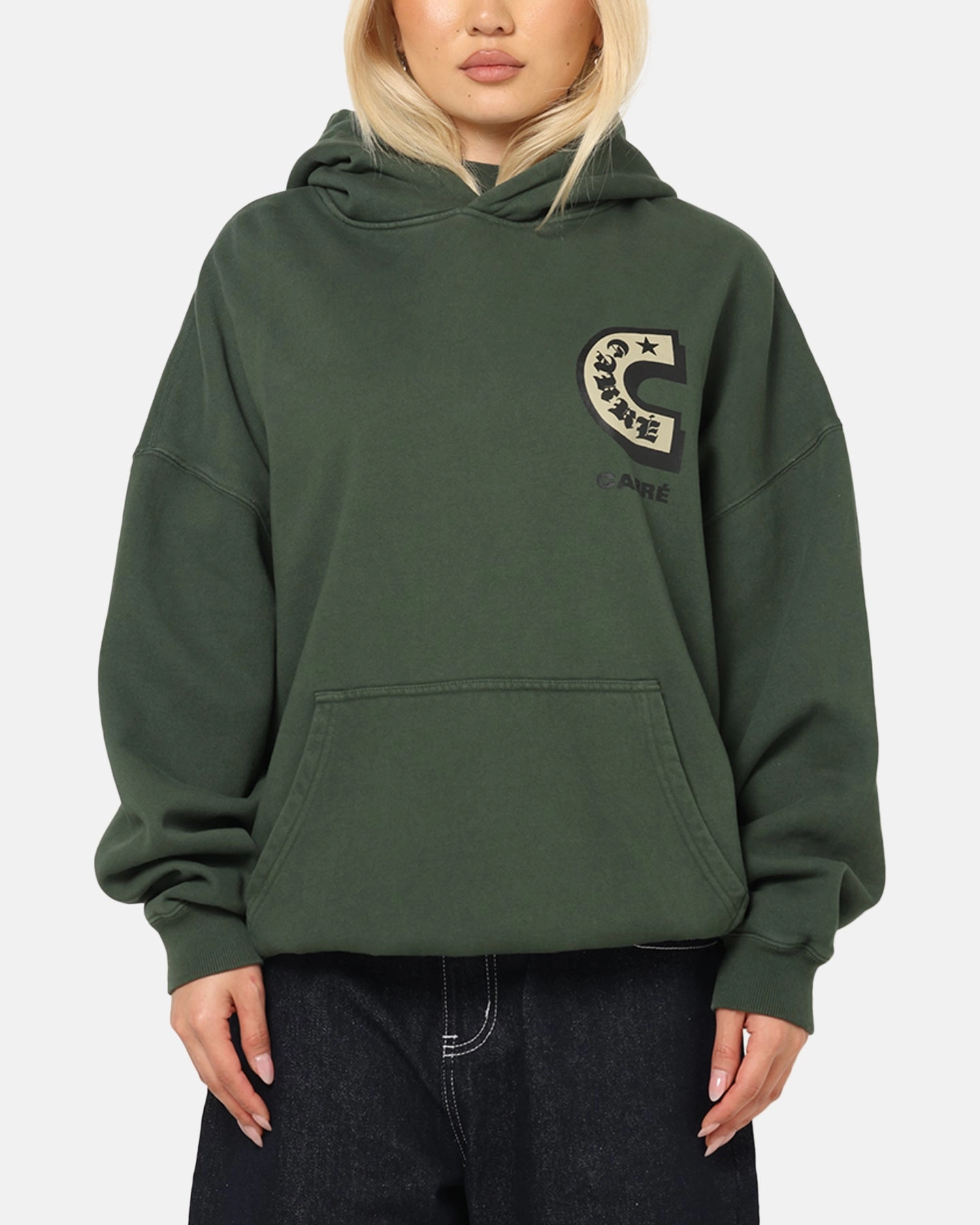 Echidna like Vegan Leather Carre Sacred Letter Hoodie Green