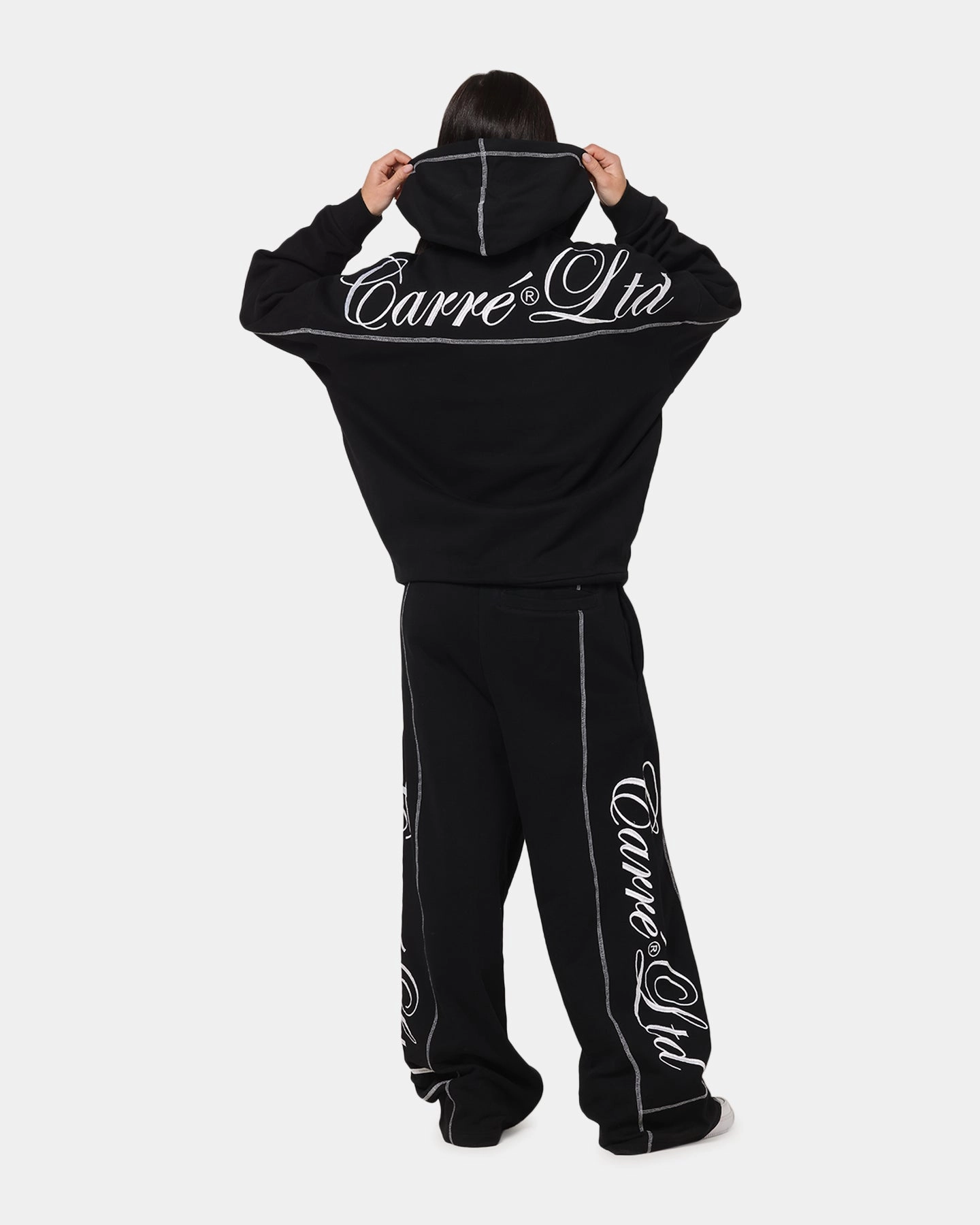 Carre Script Hoodie Black Satin Finish Best Selling