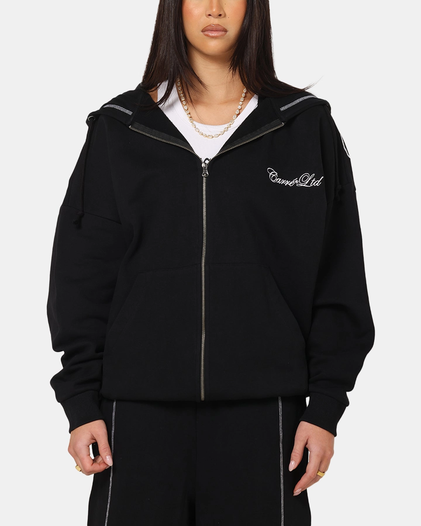 Carre Script Hoodie Black Rugged Texture