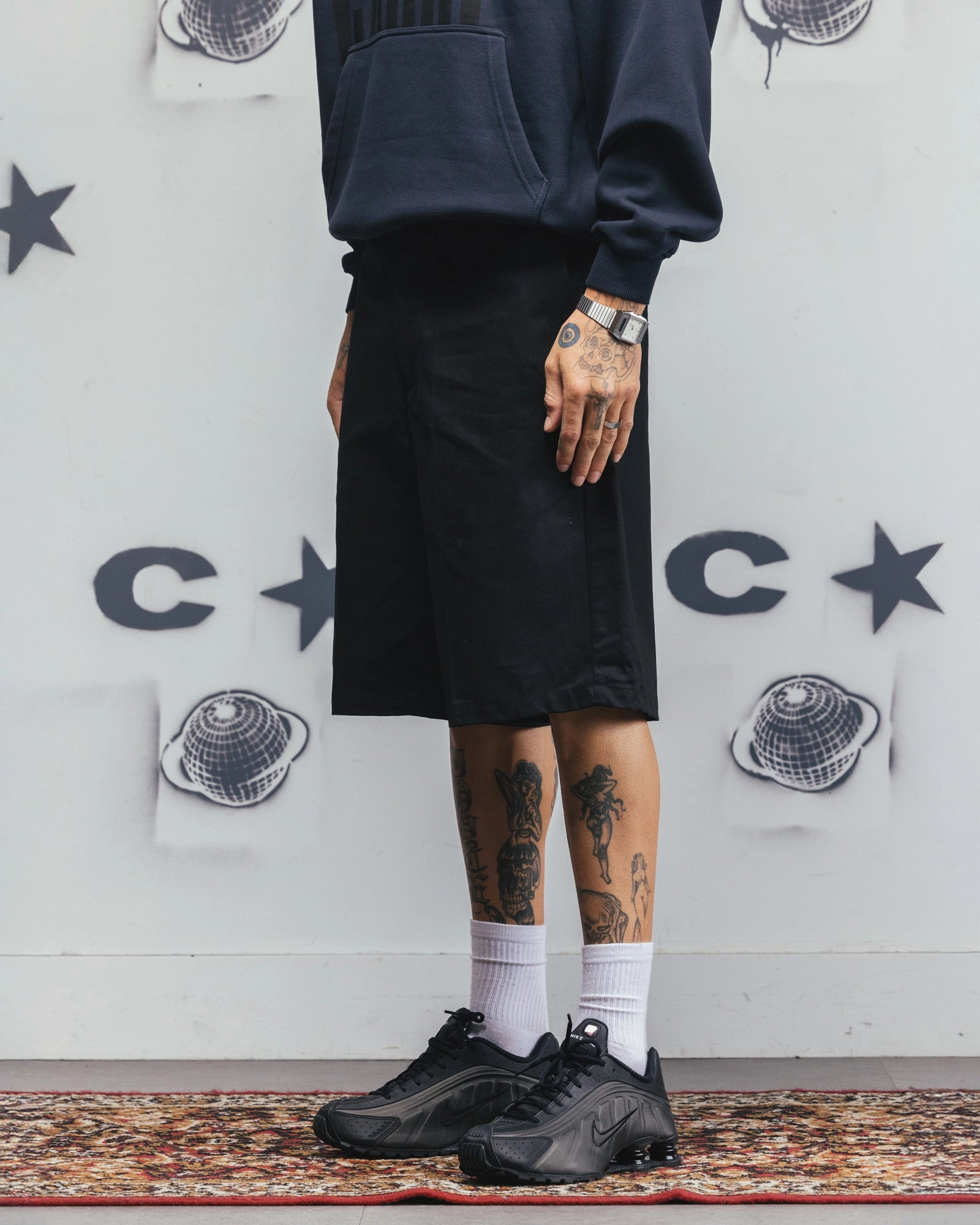 Carre Studio Baggy Shorts Black Odor Lock Technology club wear