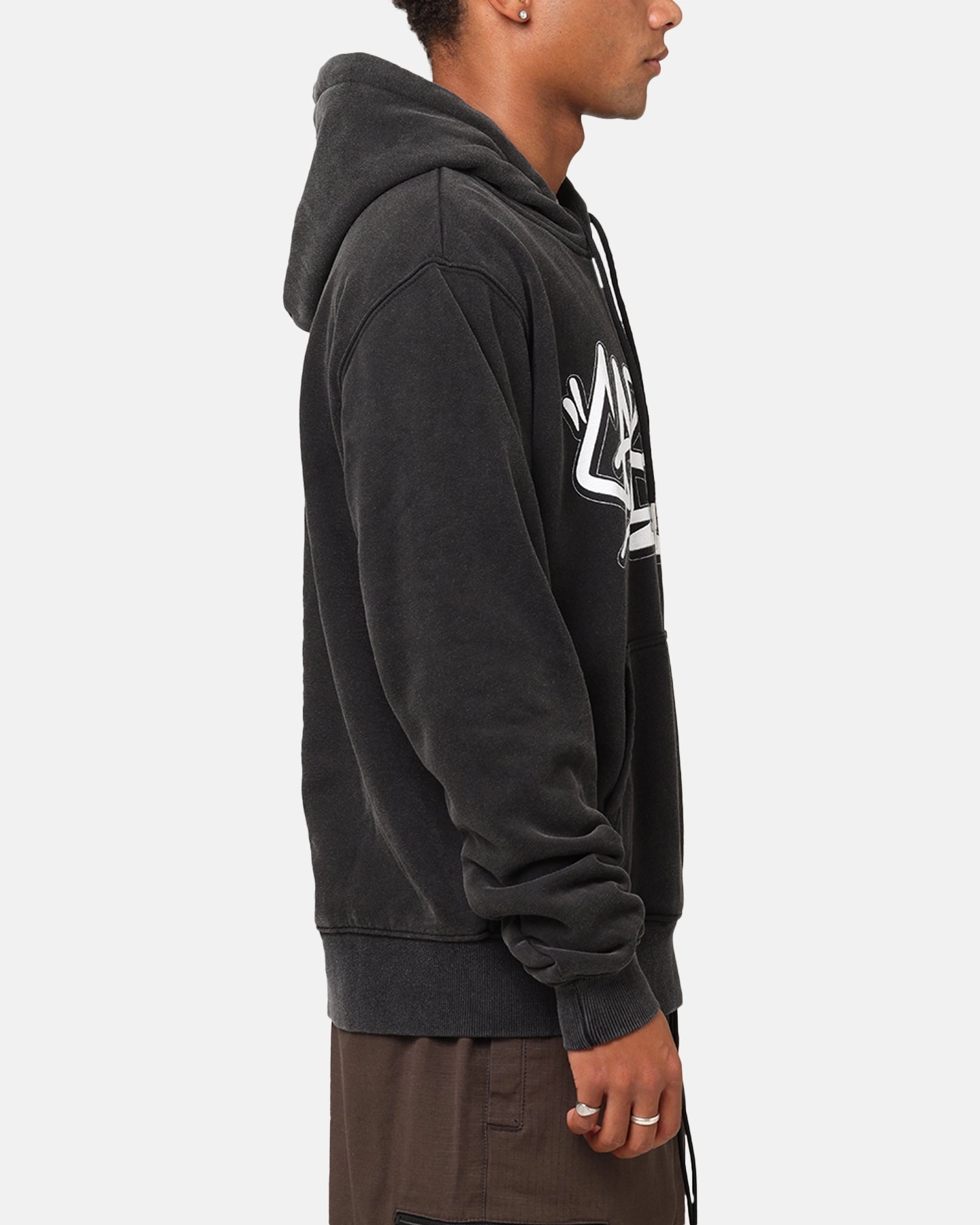 full zip Faux Fur Trim Carre Tagged Hoodie Vintage Black