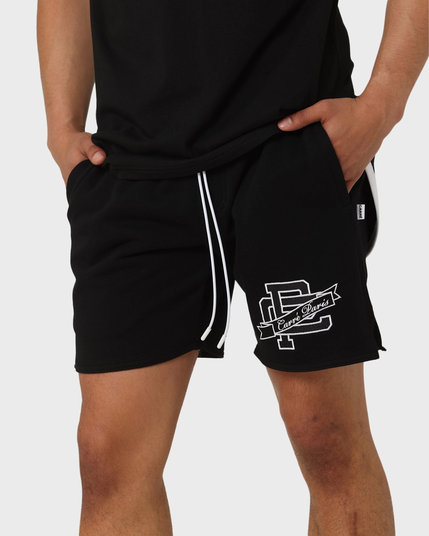 fade - resistant Elastic Band Carre Team Paris Sweat Shorts Black