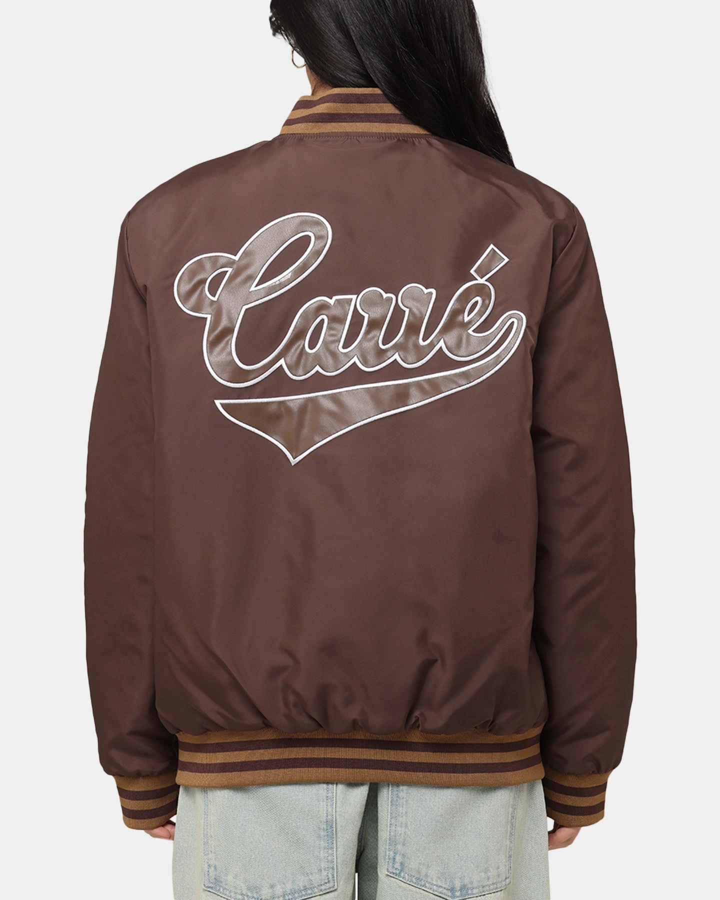 Carre Team Puffer Varsity Jacket Brown Stretchable Panels Airflow channels