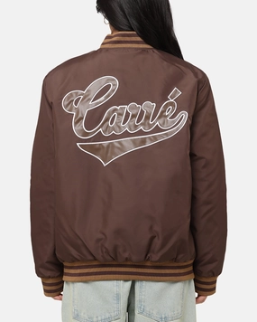 Carre Team Puffer Varsity Jacket Brown Stretchable Panels Airflow channels