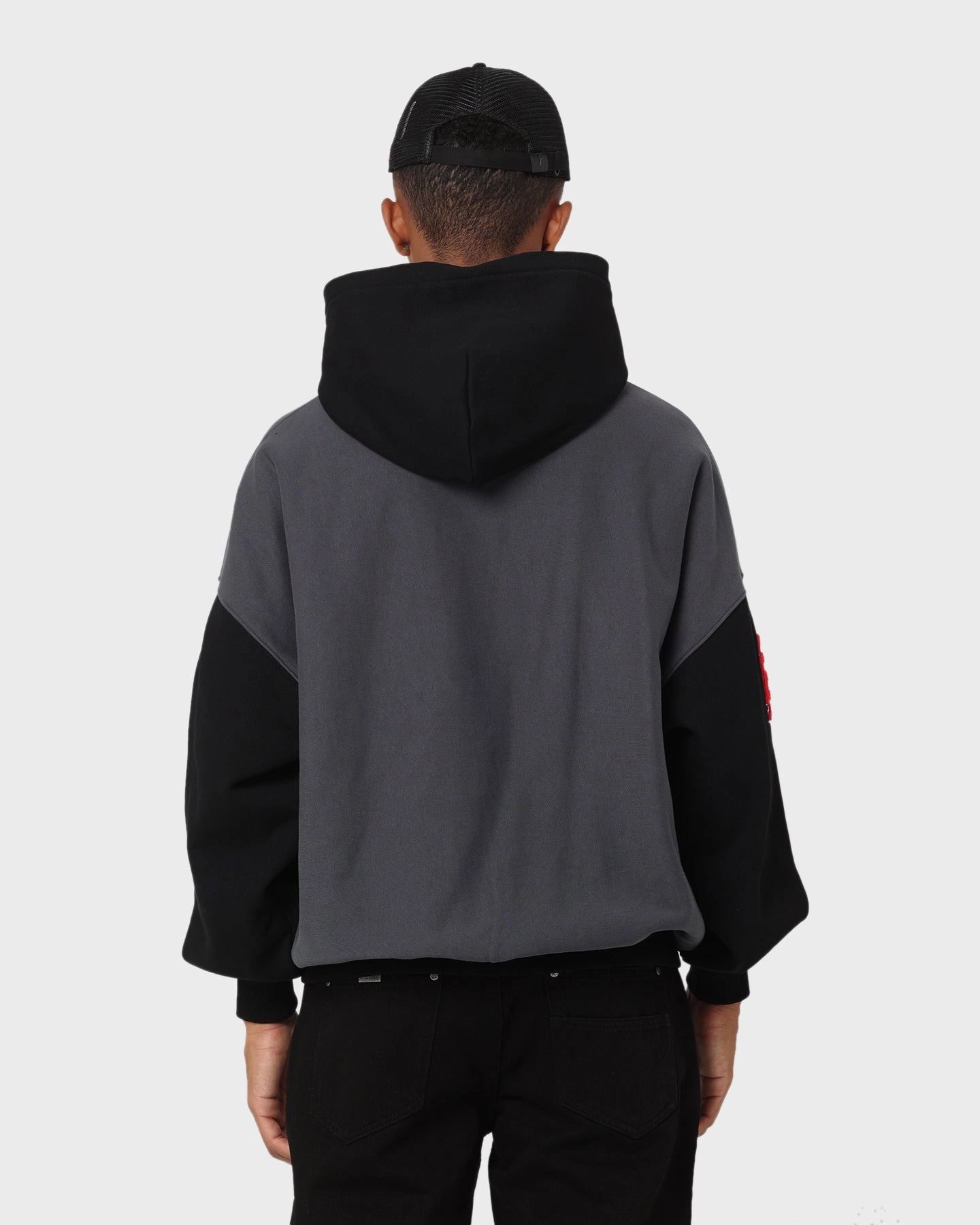 Adjustable Drawstrings Carre Team Two Tone Oversized Hoodie Black