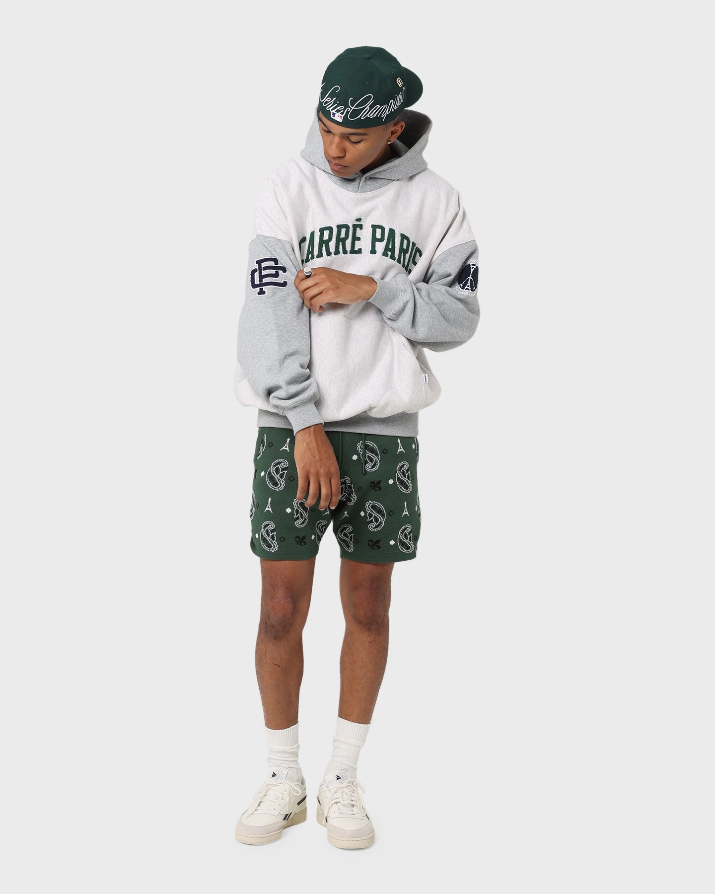 V-Neck Cross Ventilation Channels Carre Team Two Tone Oversized Hoodie Grey Marle