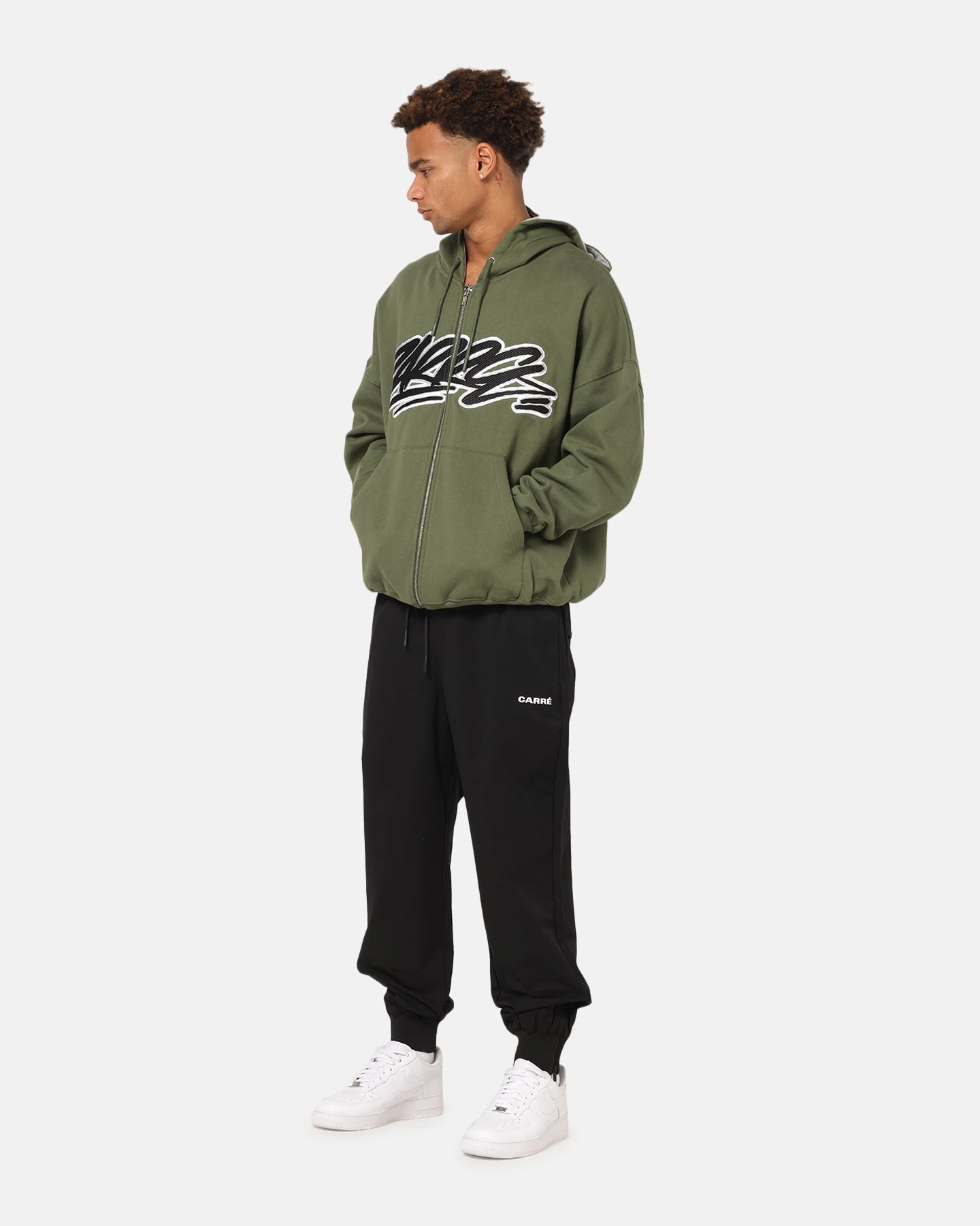 Carre Terrace Zip Hoodie Olive Reinforced Hemline