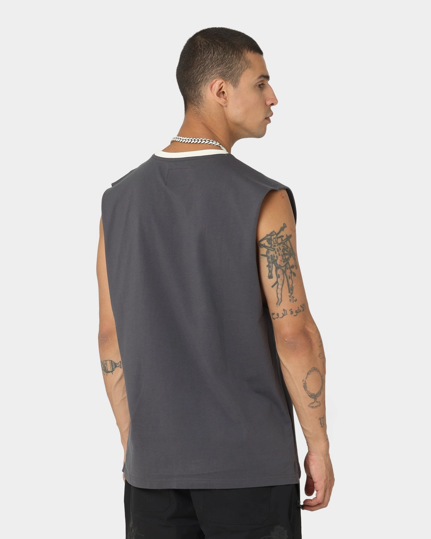 Timeless Layer Layered Hem Design Carre Tutech Muscle T-Shirt Charcoal