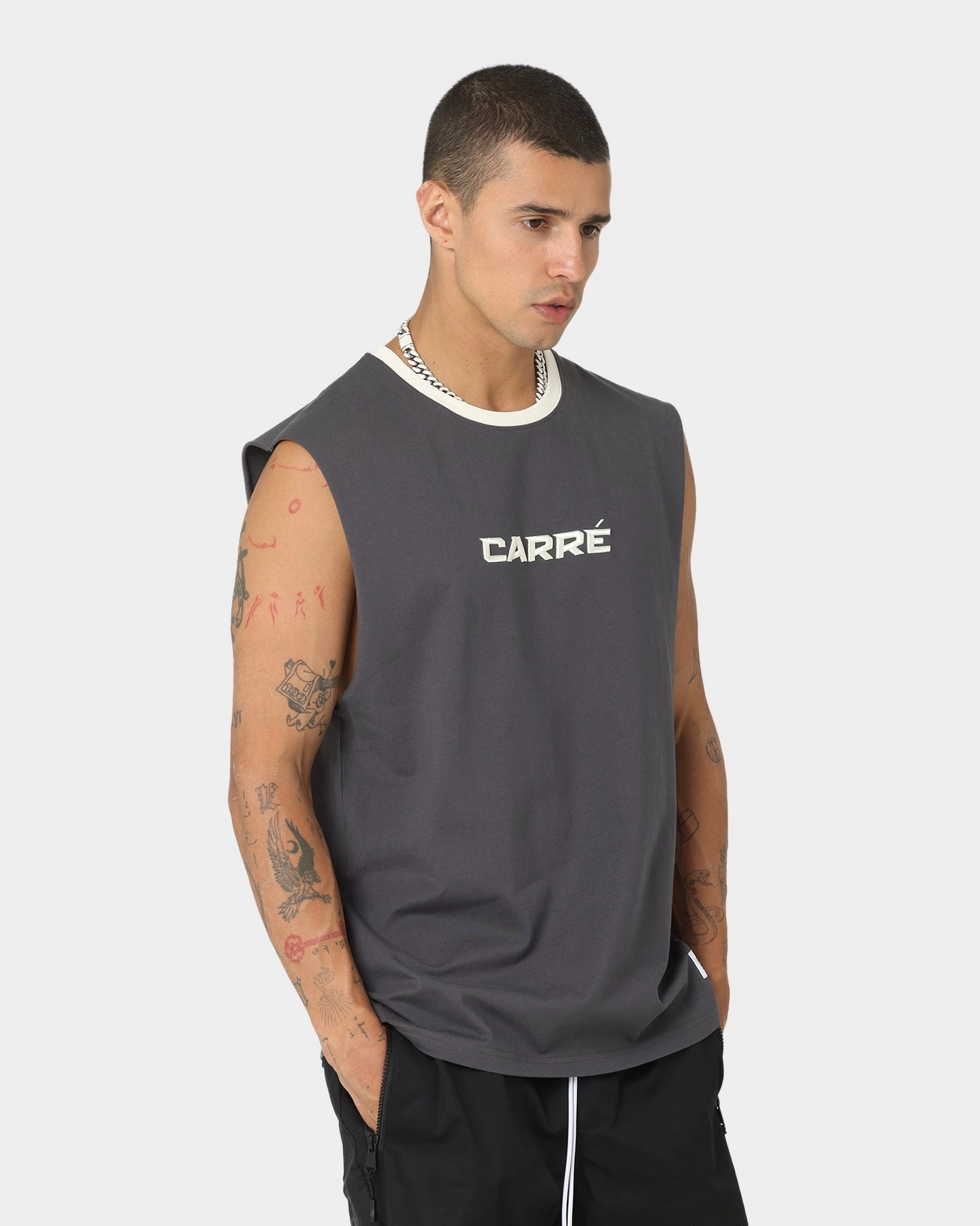 Light and Breathable ColorfastFabricTech Carre Tutech Muscle T-Shirt Charcoal