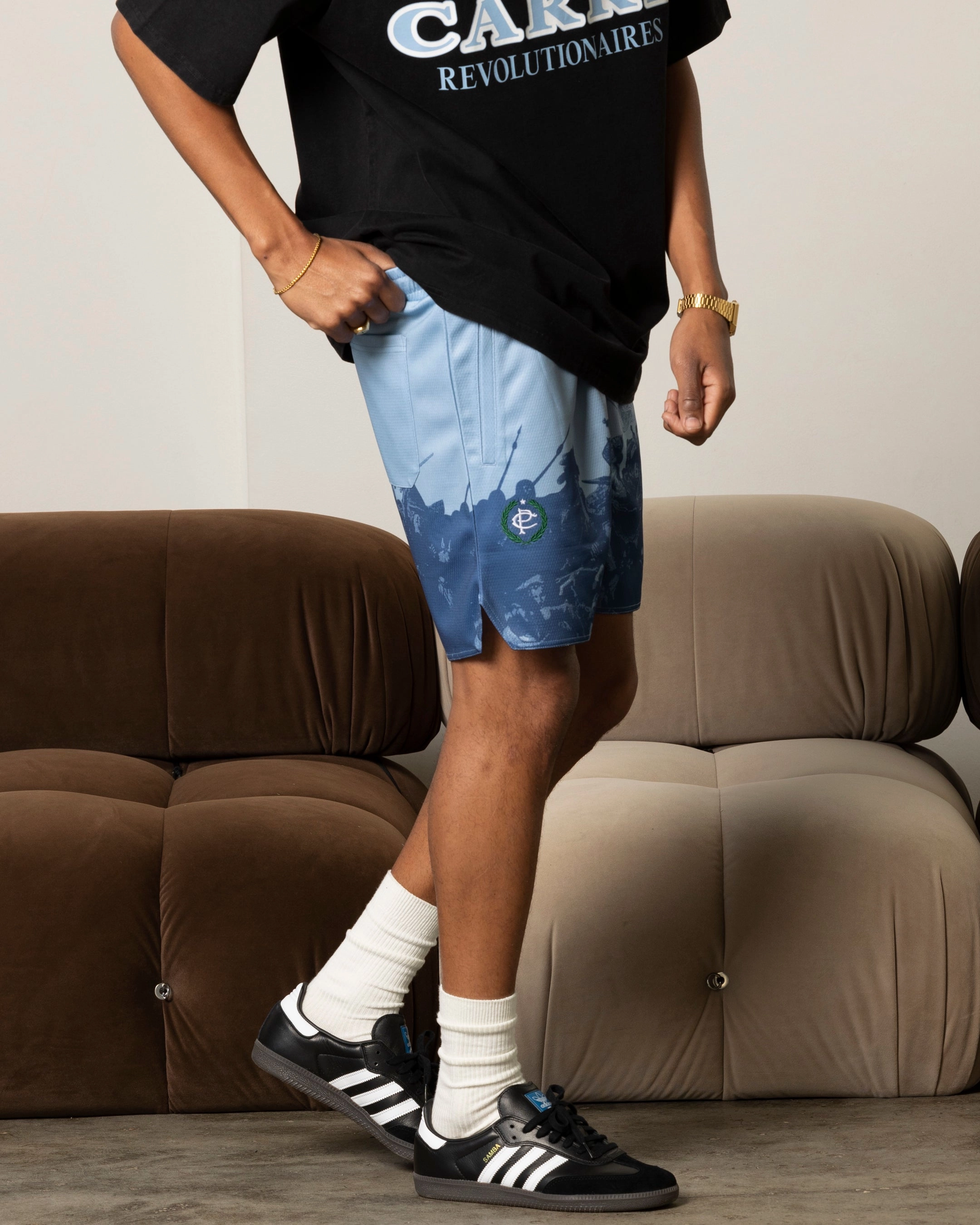 Ventilated Back Panels Layered Cuff Design Carre Victory Basketball Shorts Light Blue