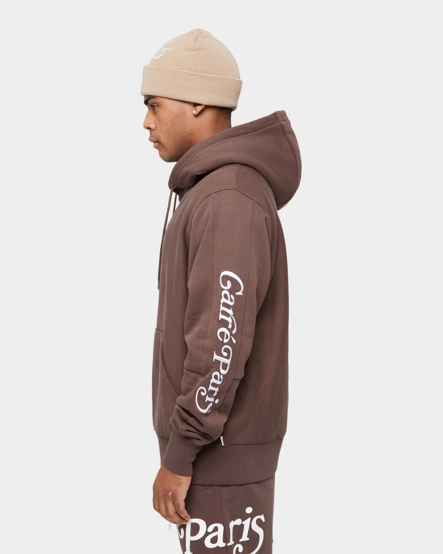 Double Stitched Edging high-end Carre Volle Hoodie Dark Brown