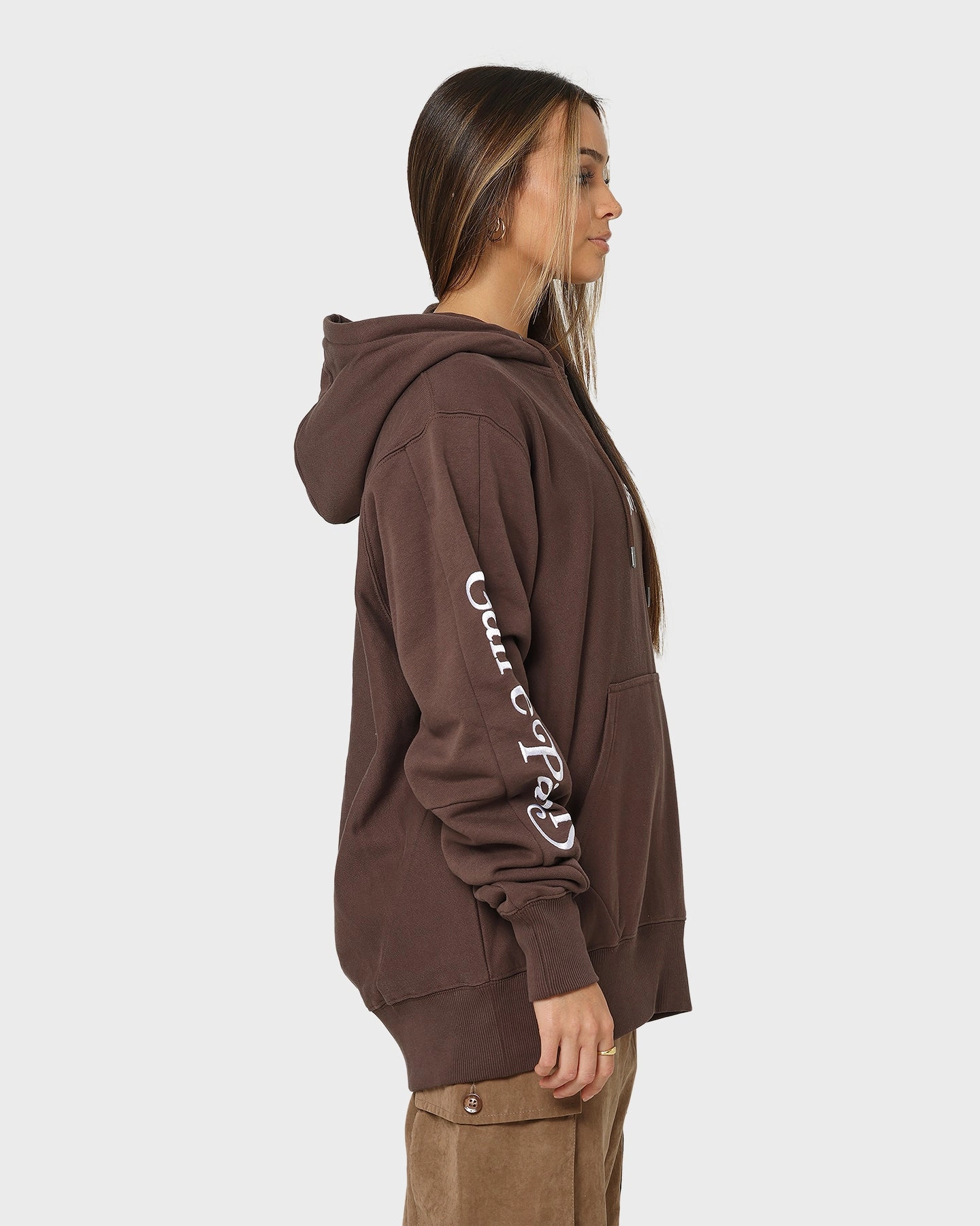 Custom - made Layer Essential Carre Volle Hoodie Dark Brown