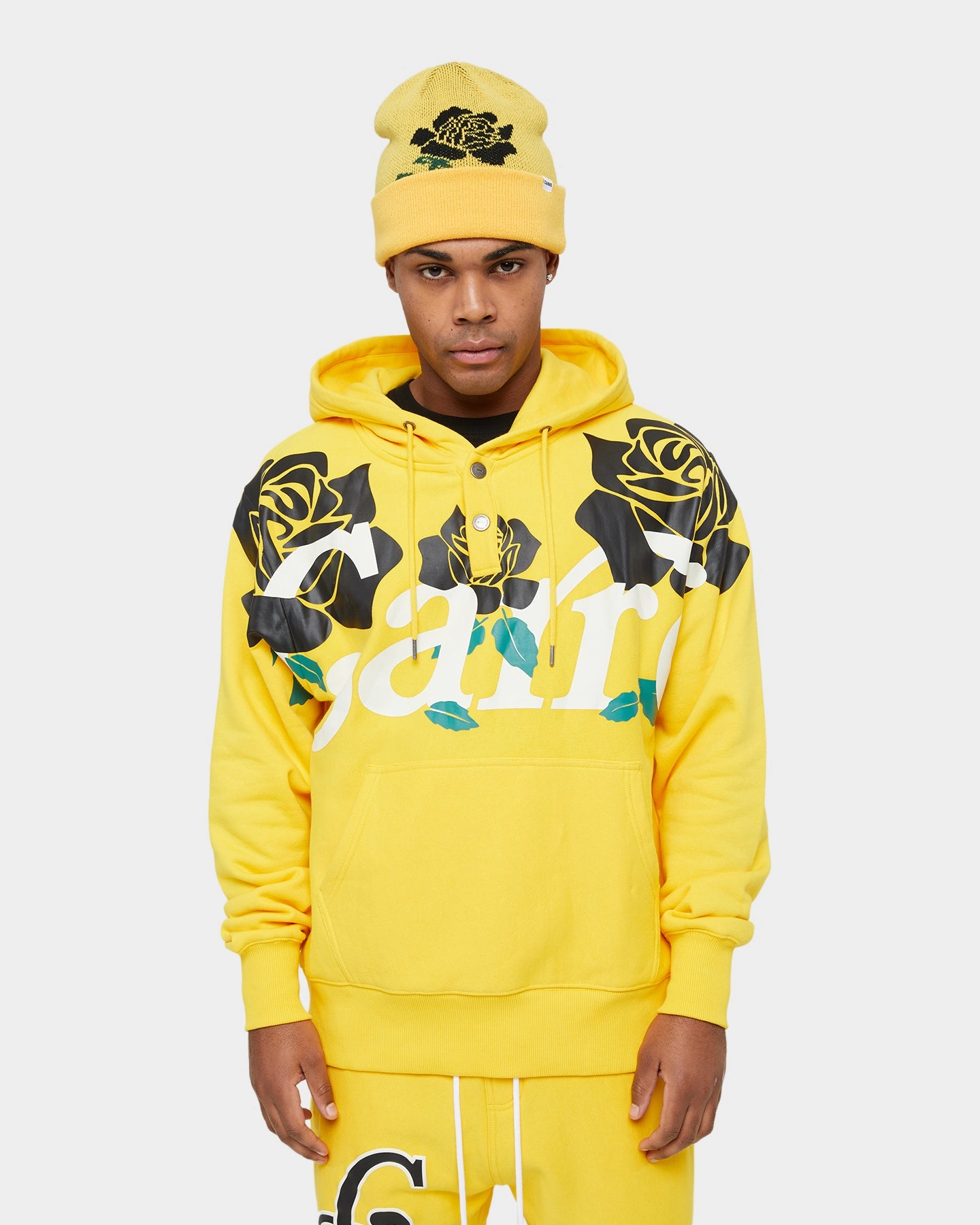 Carre Volle Rose Button Up Hoodie Yellow MultiPocketDesign