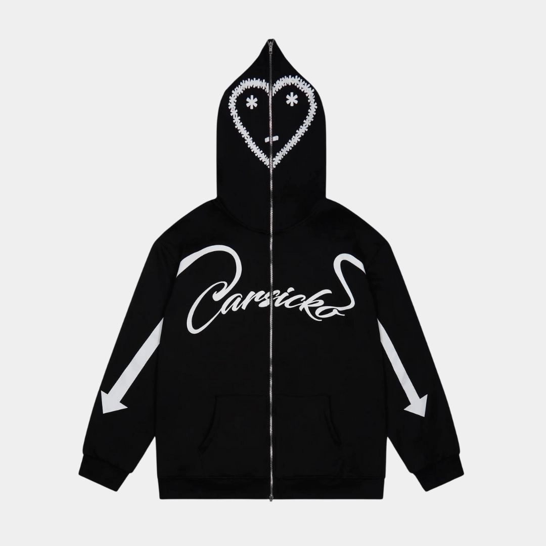 Ventilated Mesh Inserts Carsicko Love Spread Zip Up Hoodie - Black