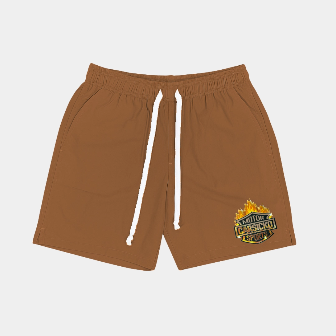 Carsicko Windbreaker Shorts - Brown Sweat Resistant Coating Compression Zoned Panels