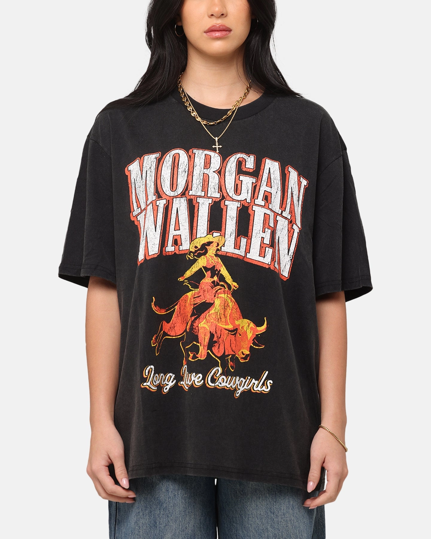 Active Style Trend Sporty Style Wear Morgan Wallen Long Live Cowgirls T-Shirt Washed Black