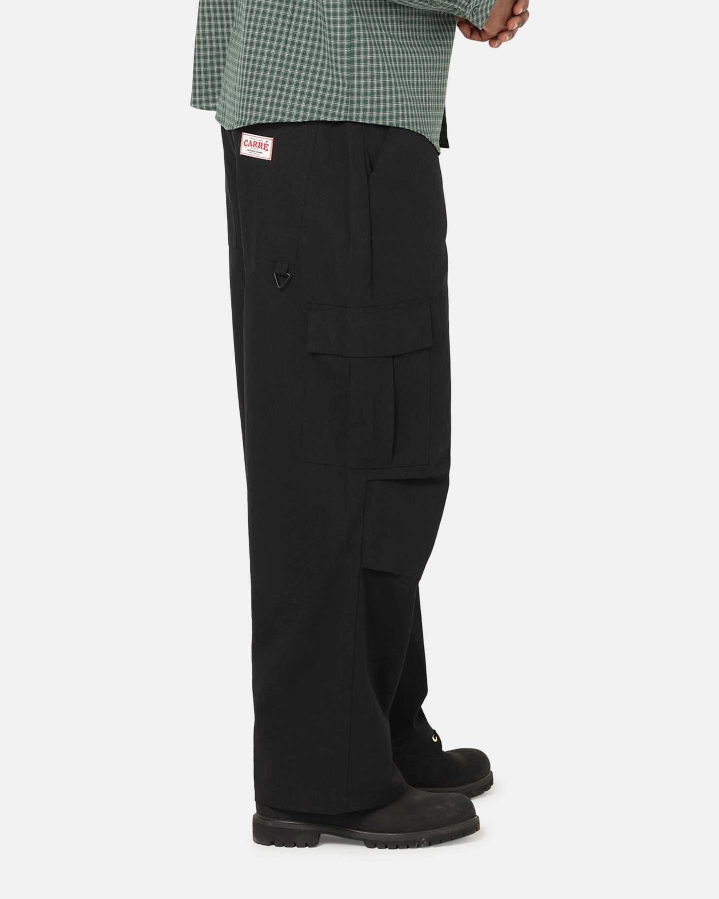 High Waist Stretch Carre Baggy Cargo Pants Black