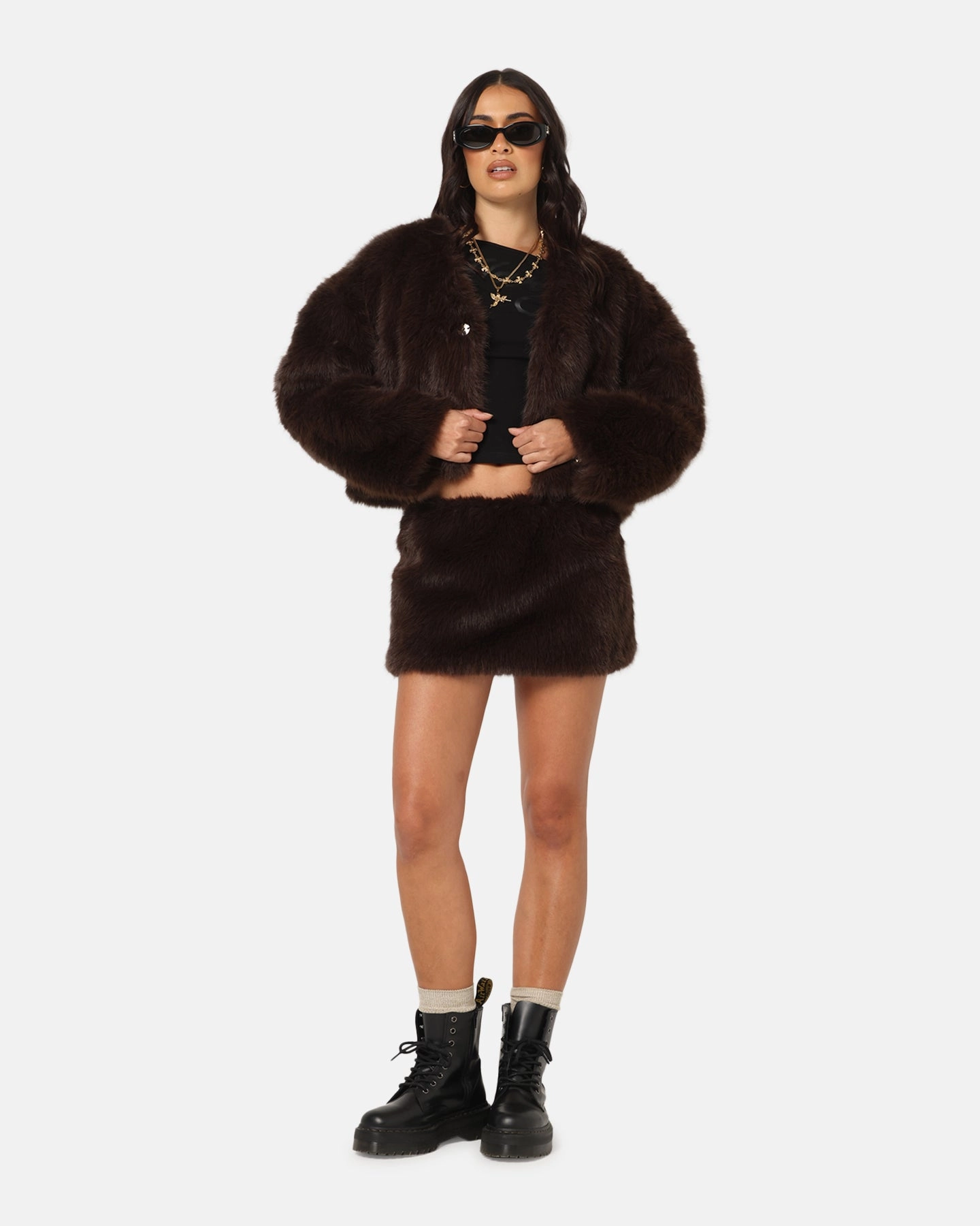 Supply Compression Fit Ed Hardy Women's Faux Fur Jacket Brown