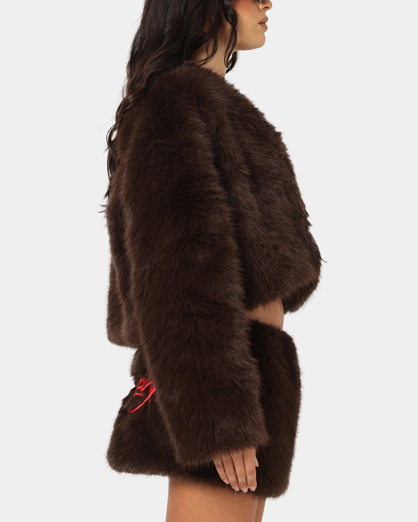 Draw Ed Hardy Women's Faux Fur Jacket Brown