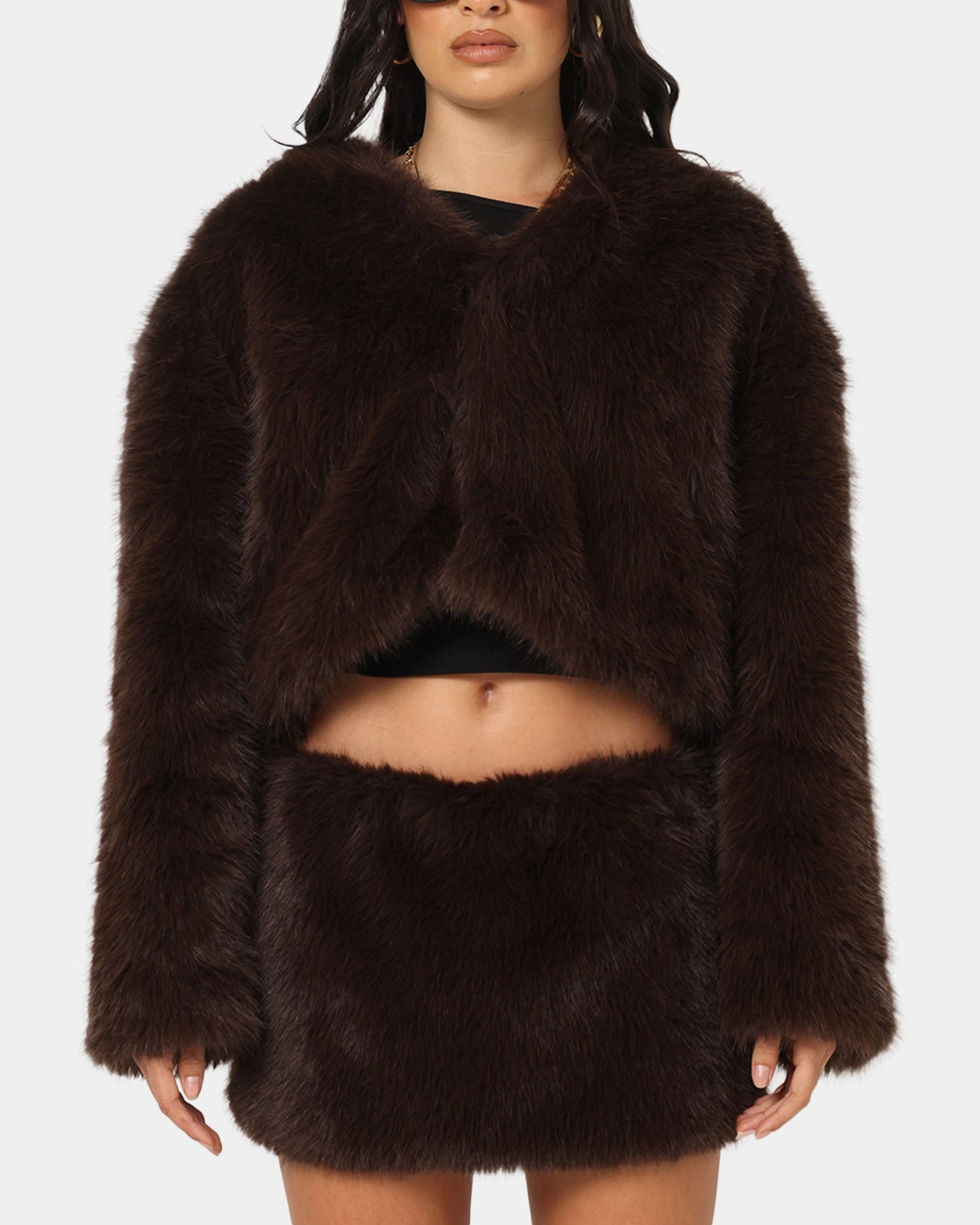 Ed Hardy Women's Faux Fur Jacket Brown Aftershave