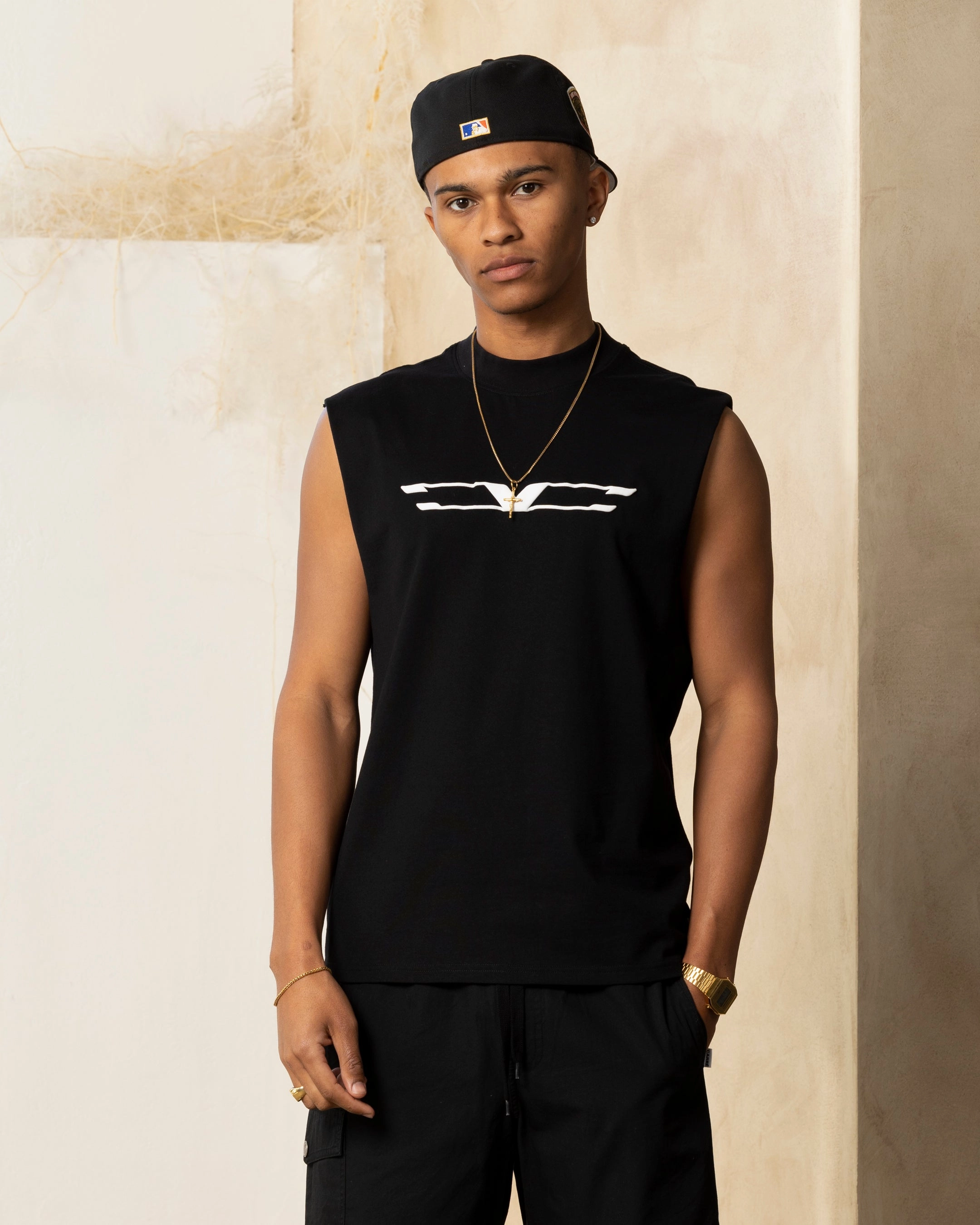 Carre Revolution Muscle T-Shirt Black Drop Shoulder Design