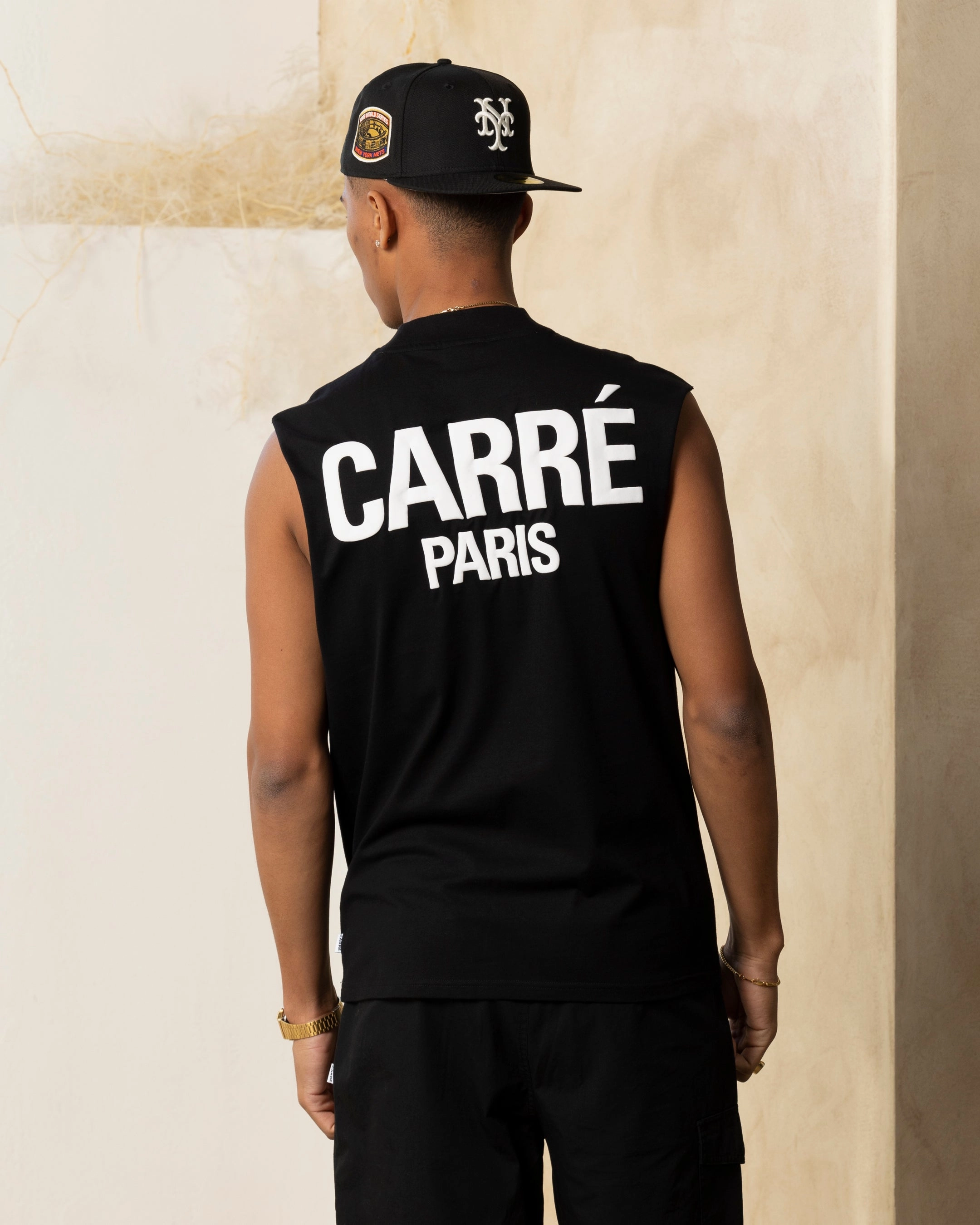 WrinkleResistant Texture Carre Revolution Muscle T-Shirt Black