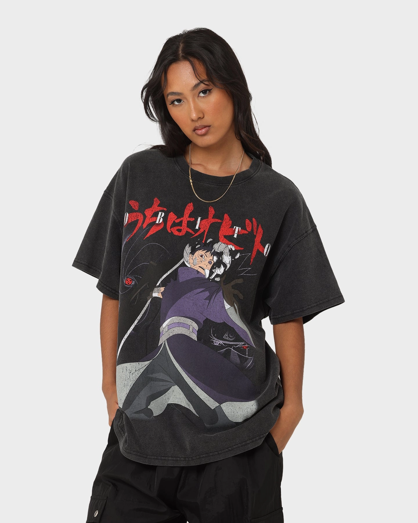 Goat Crew X Naruto Obito Heavyweight Vintage T-Shirt Vintage Black Stylish Comfort Simple and Light