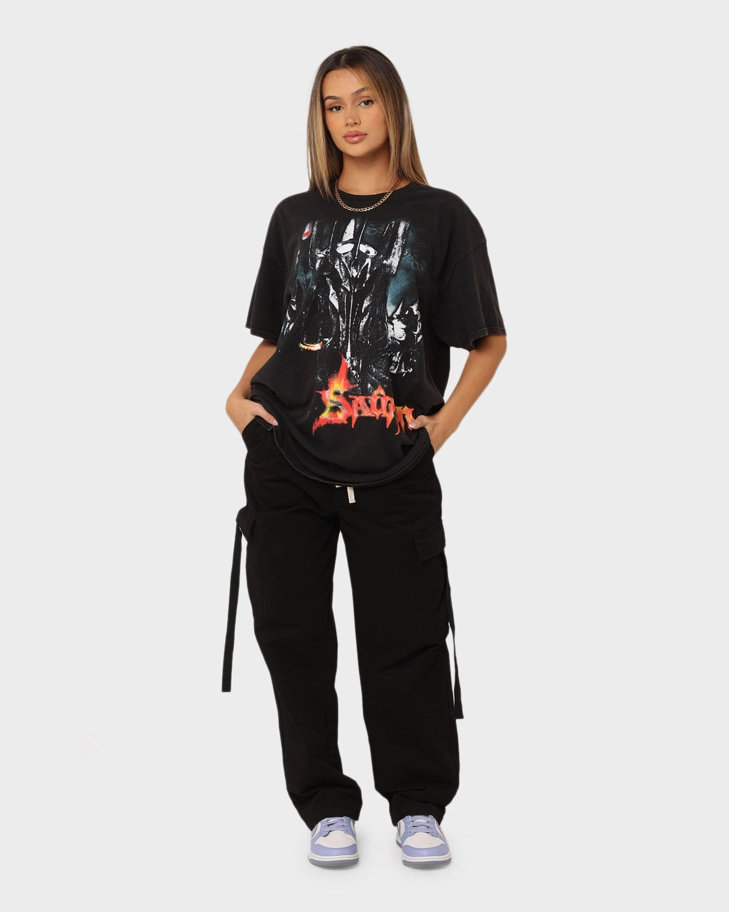 American Thrift X The Lord of The Rings The Sauron Vintage T-Shirt Black Wash hiking clothes DoubleStitchedHem