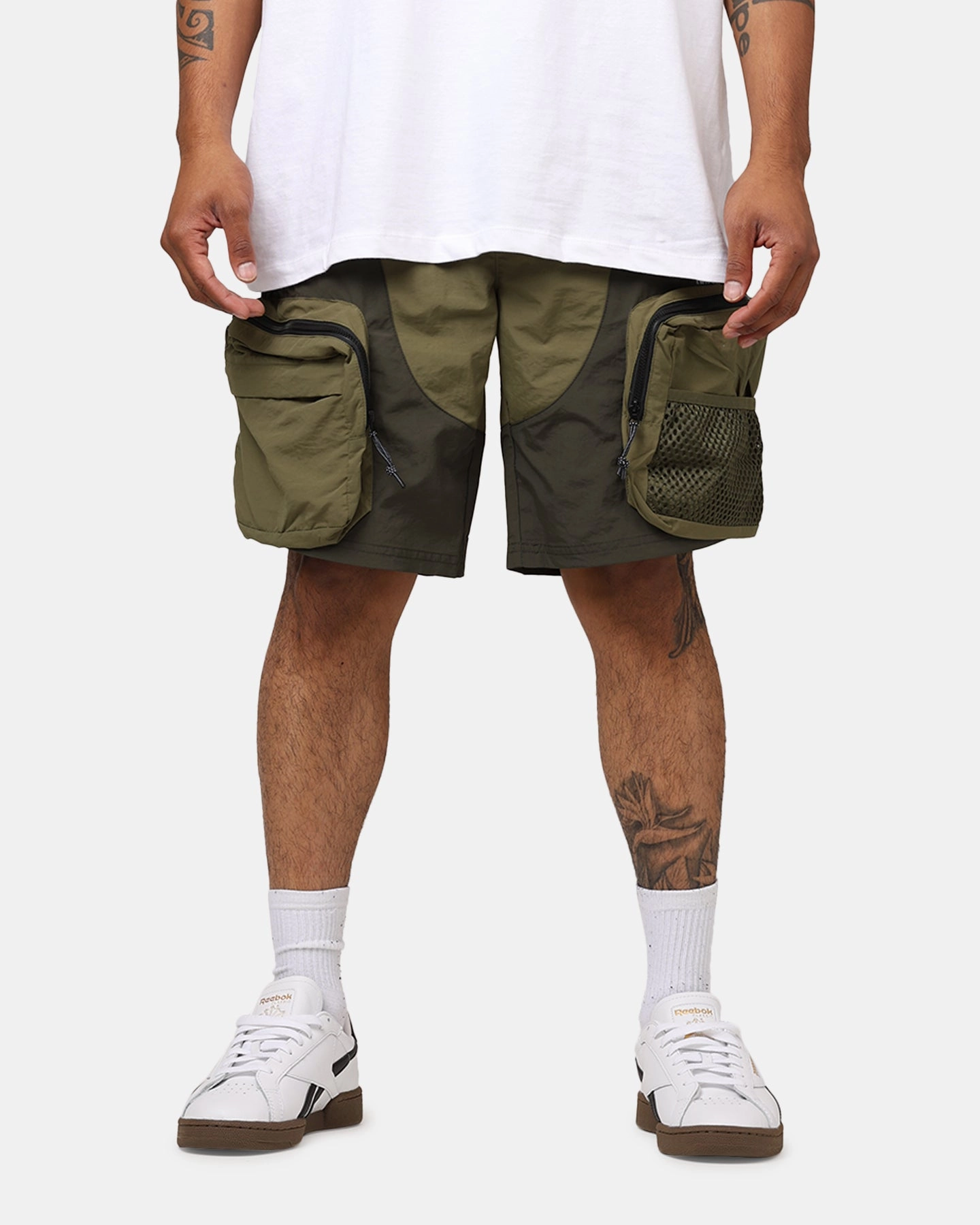 MNML Active Cargo Shorts Olive Seamless Waistband Unisex style