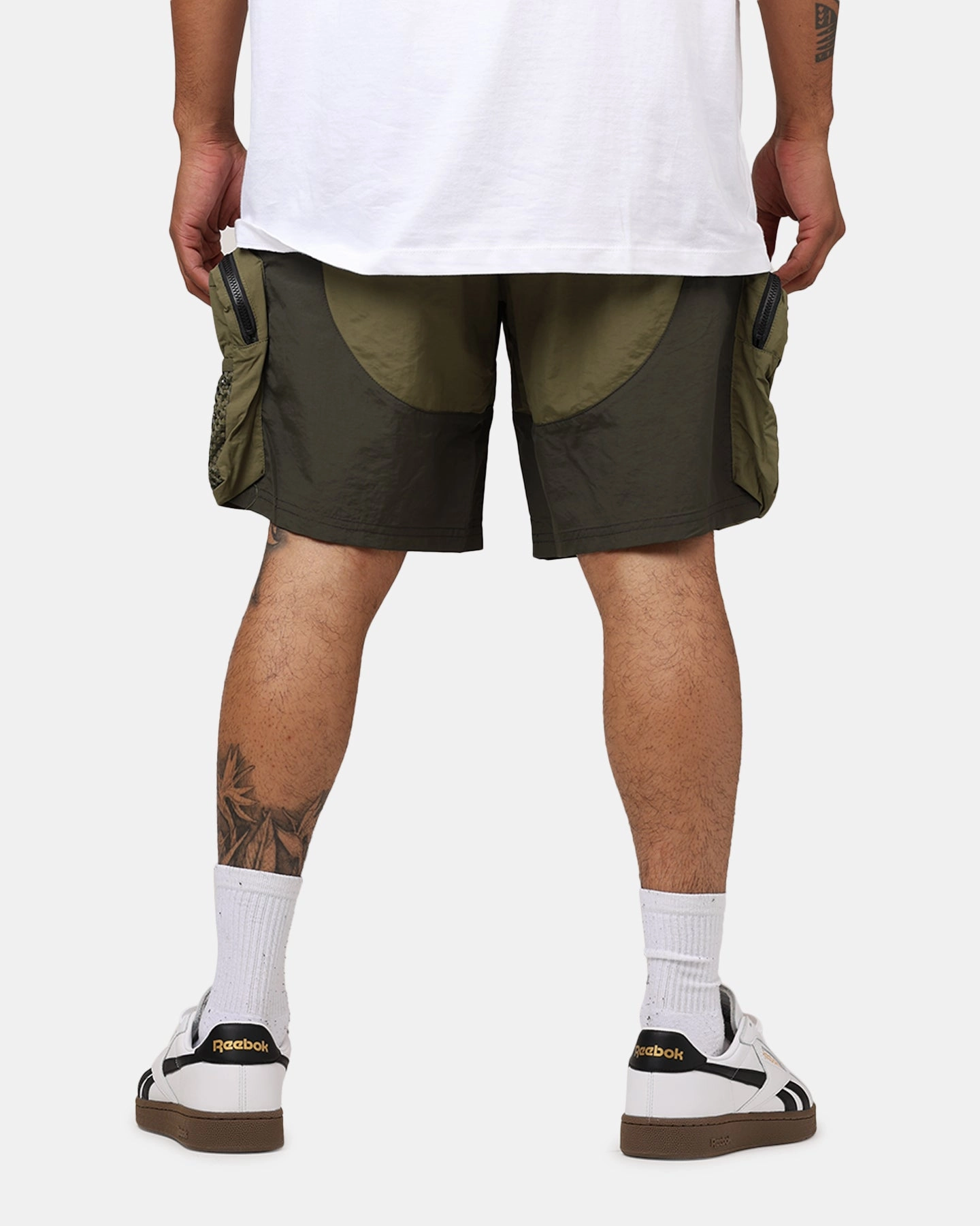 MNML Active Cargo Shorts Olive Moisture Wicking Material